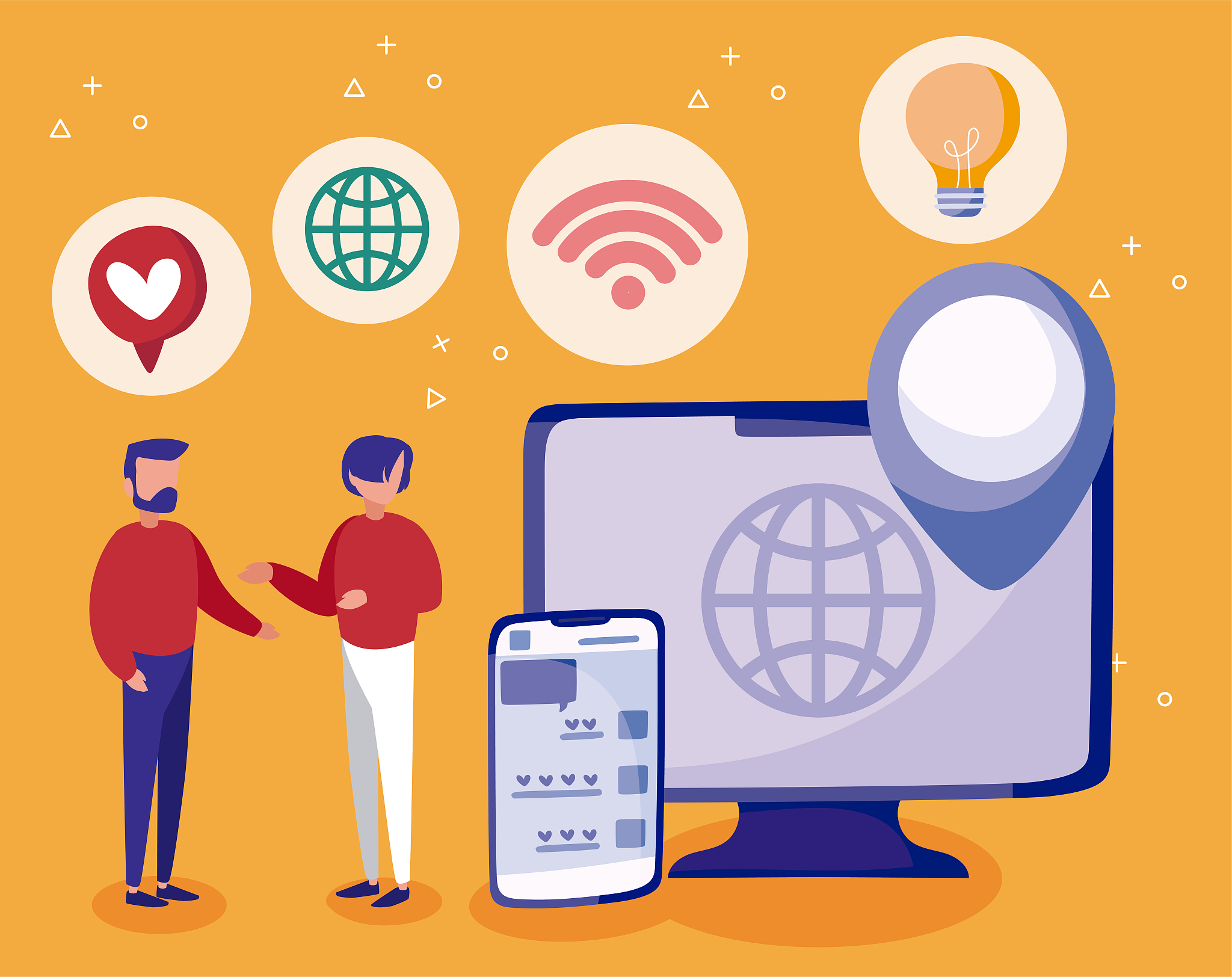 computer smartphone and men of social media concept vector desig
