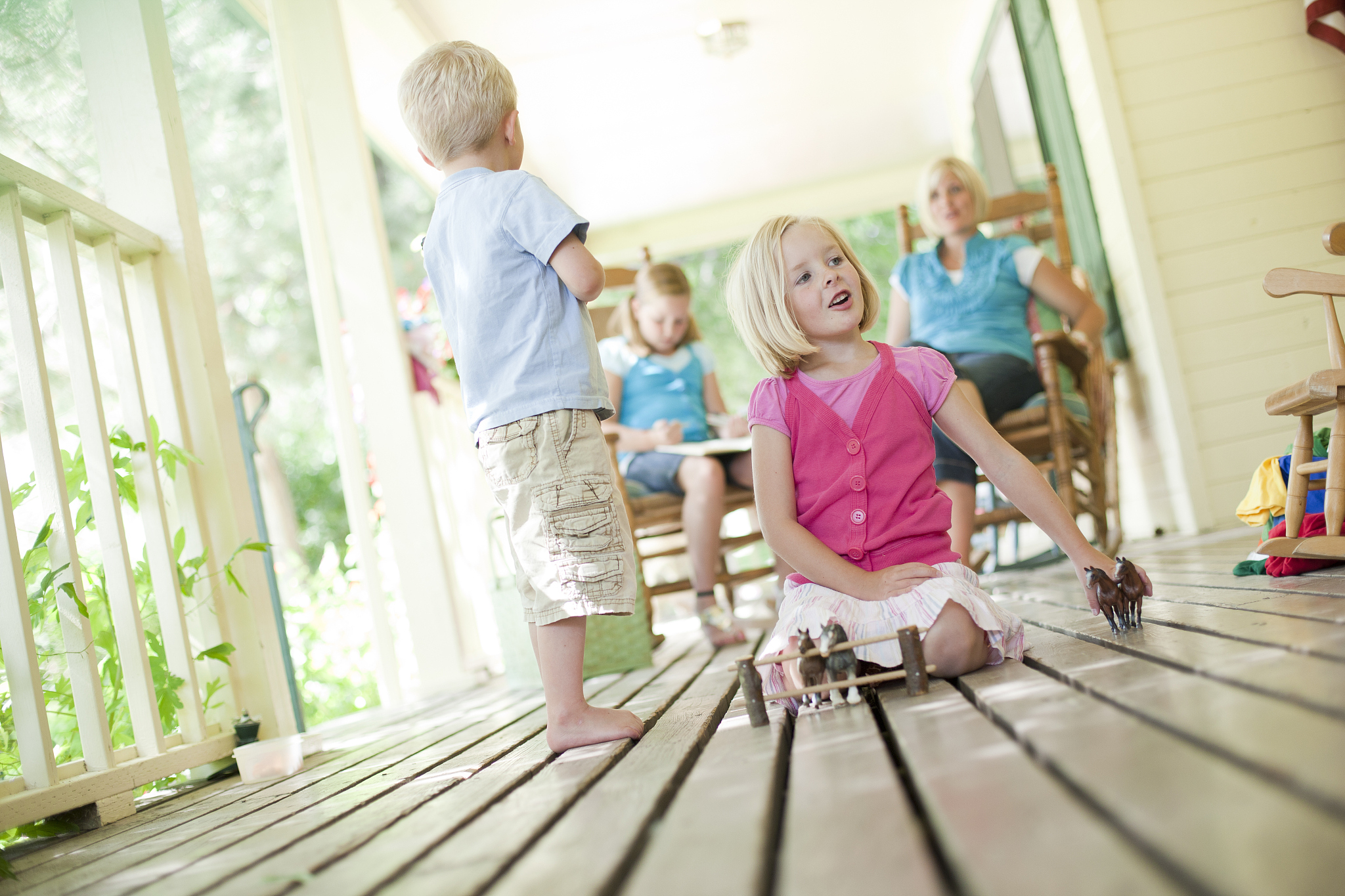 children playing on porch