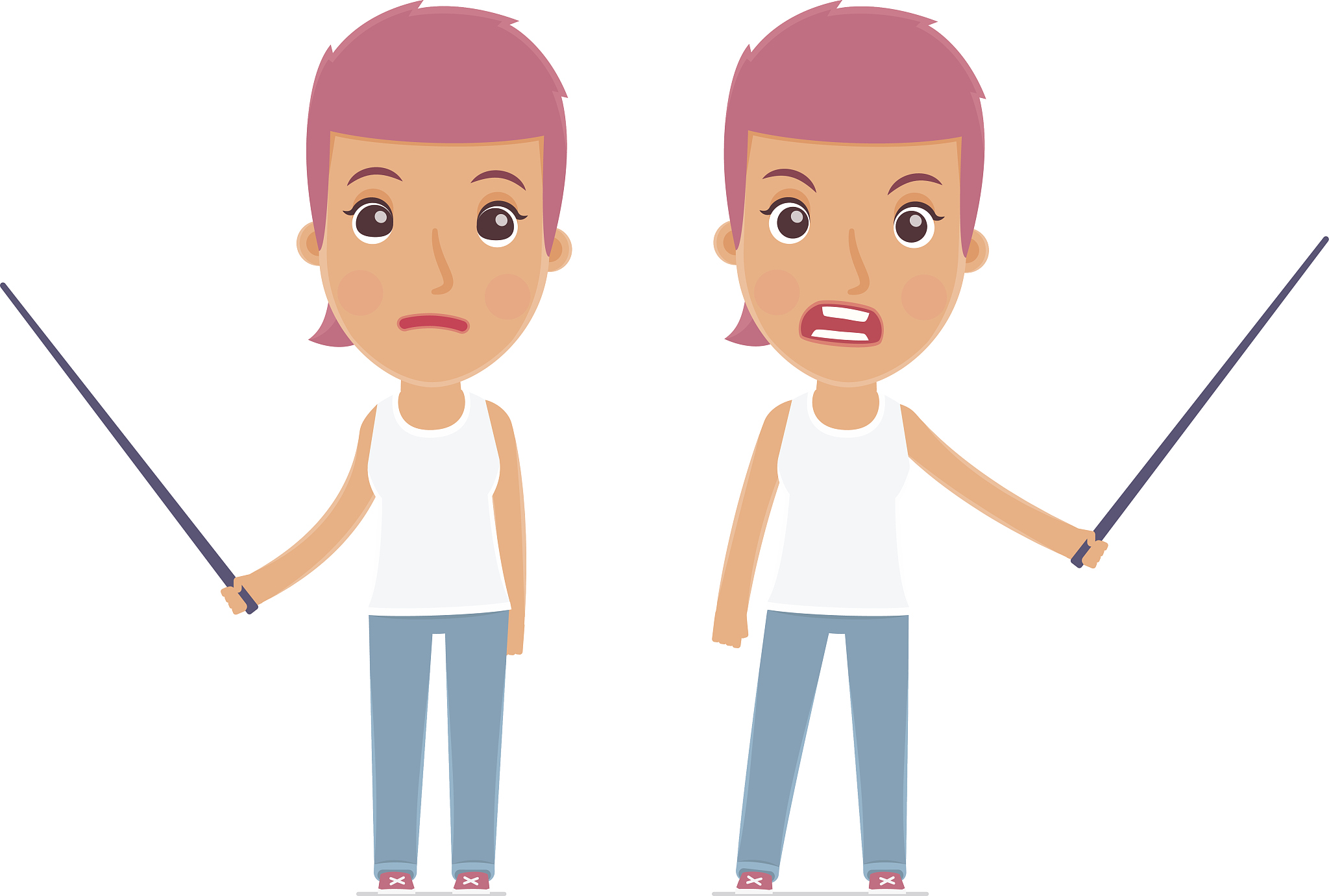 angry and sad character blogger girl making presentation using p
