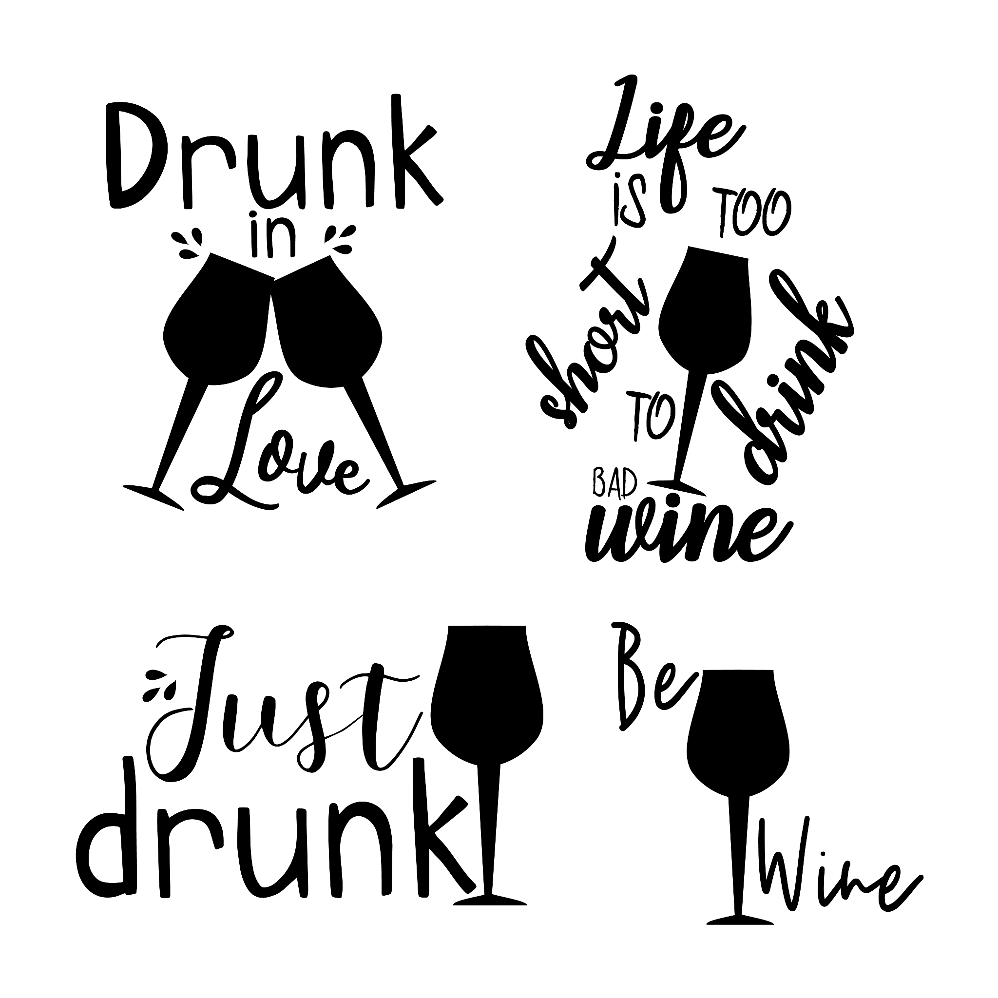 wine quote and saying set wit glasses.