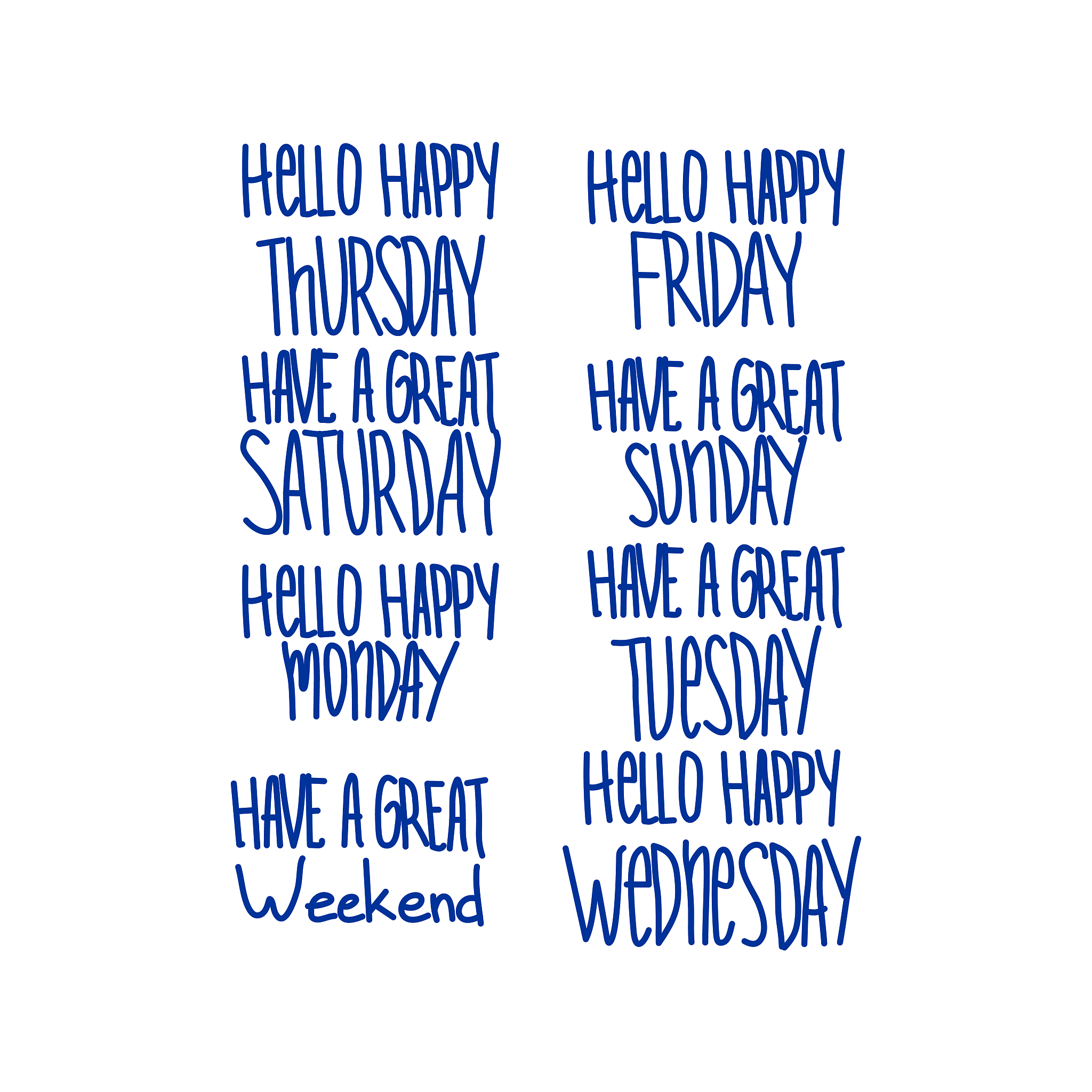 vector hand lettering set of the days of the week