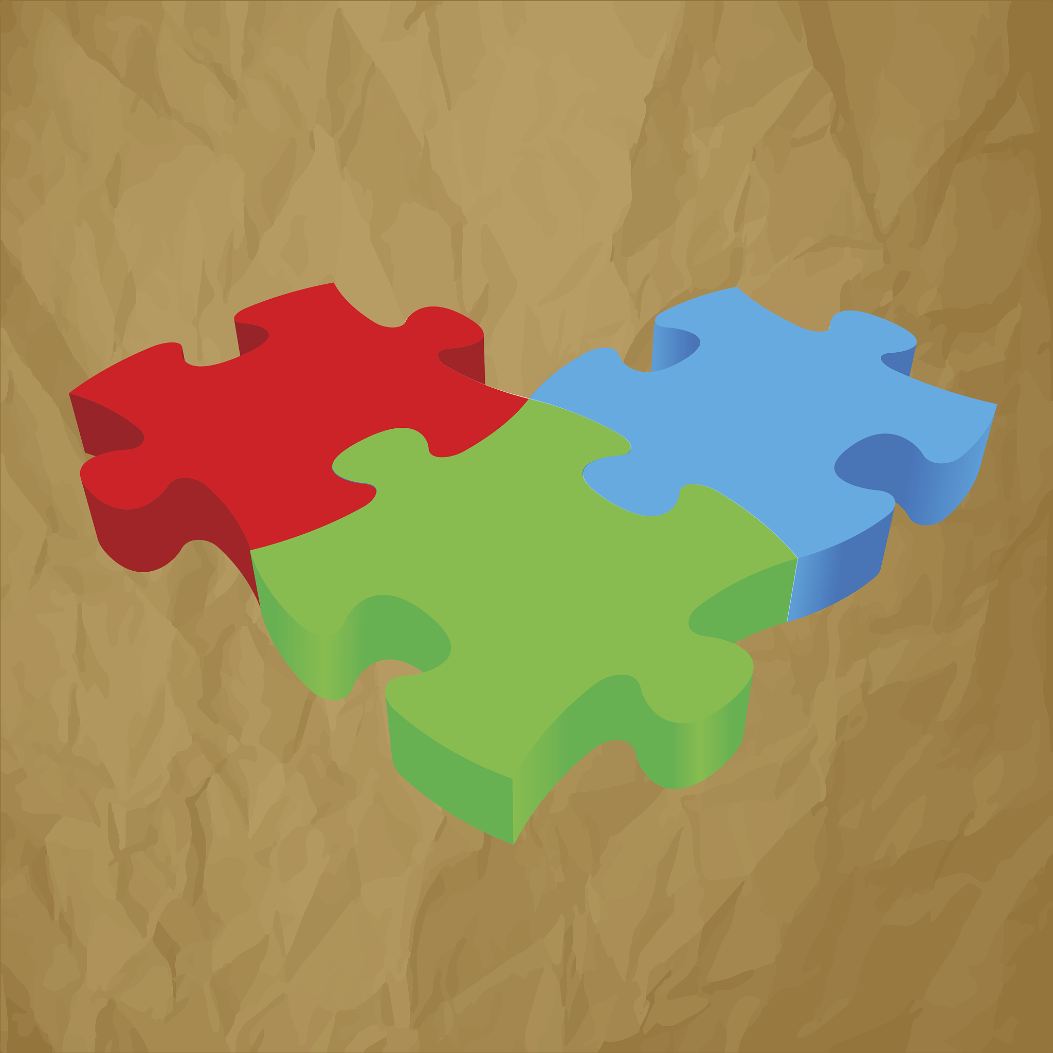 rgb 3d vector puzzle on a crumpled paper brown background.