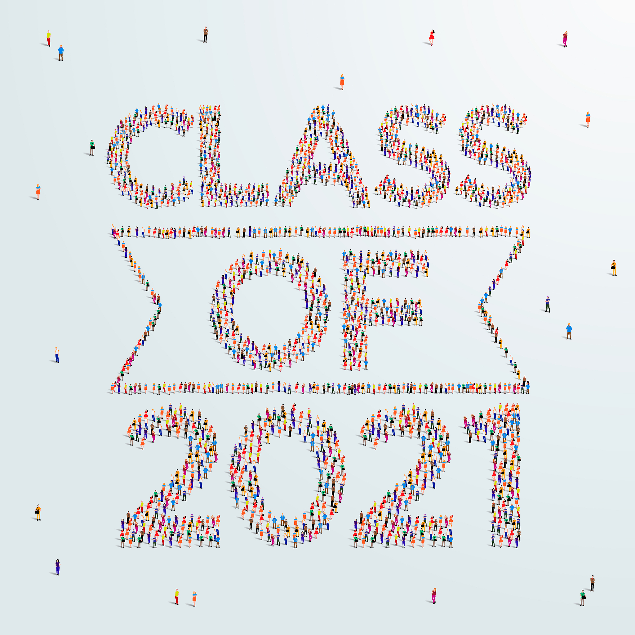 class or graduate of 2021. large group of people form to create 