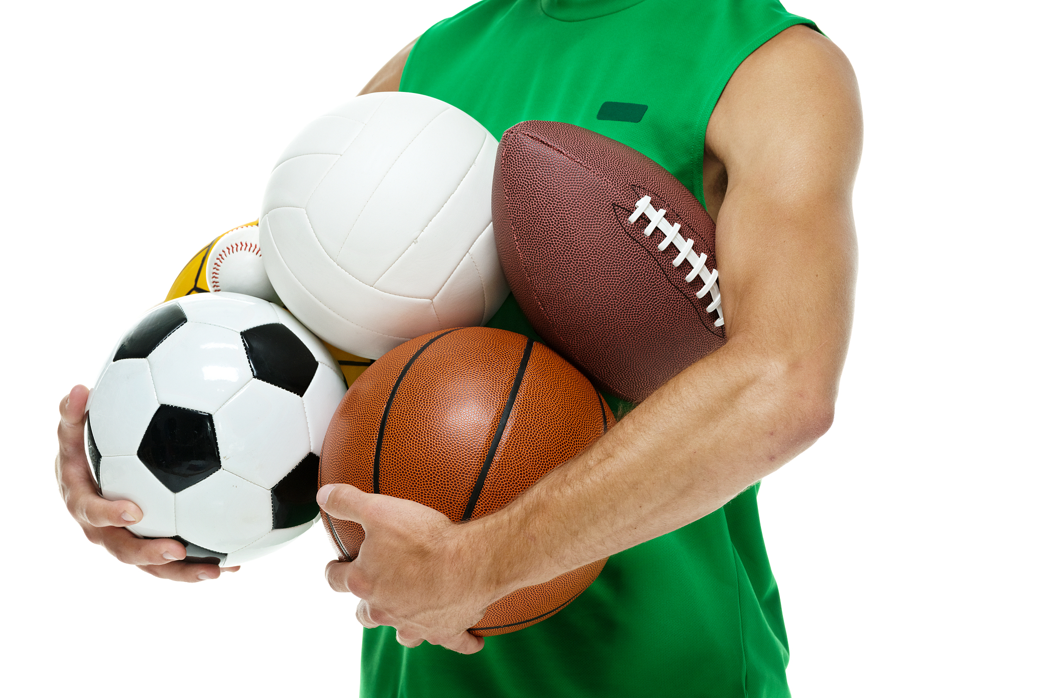 male athlete holding sports balls