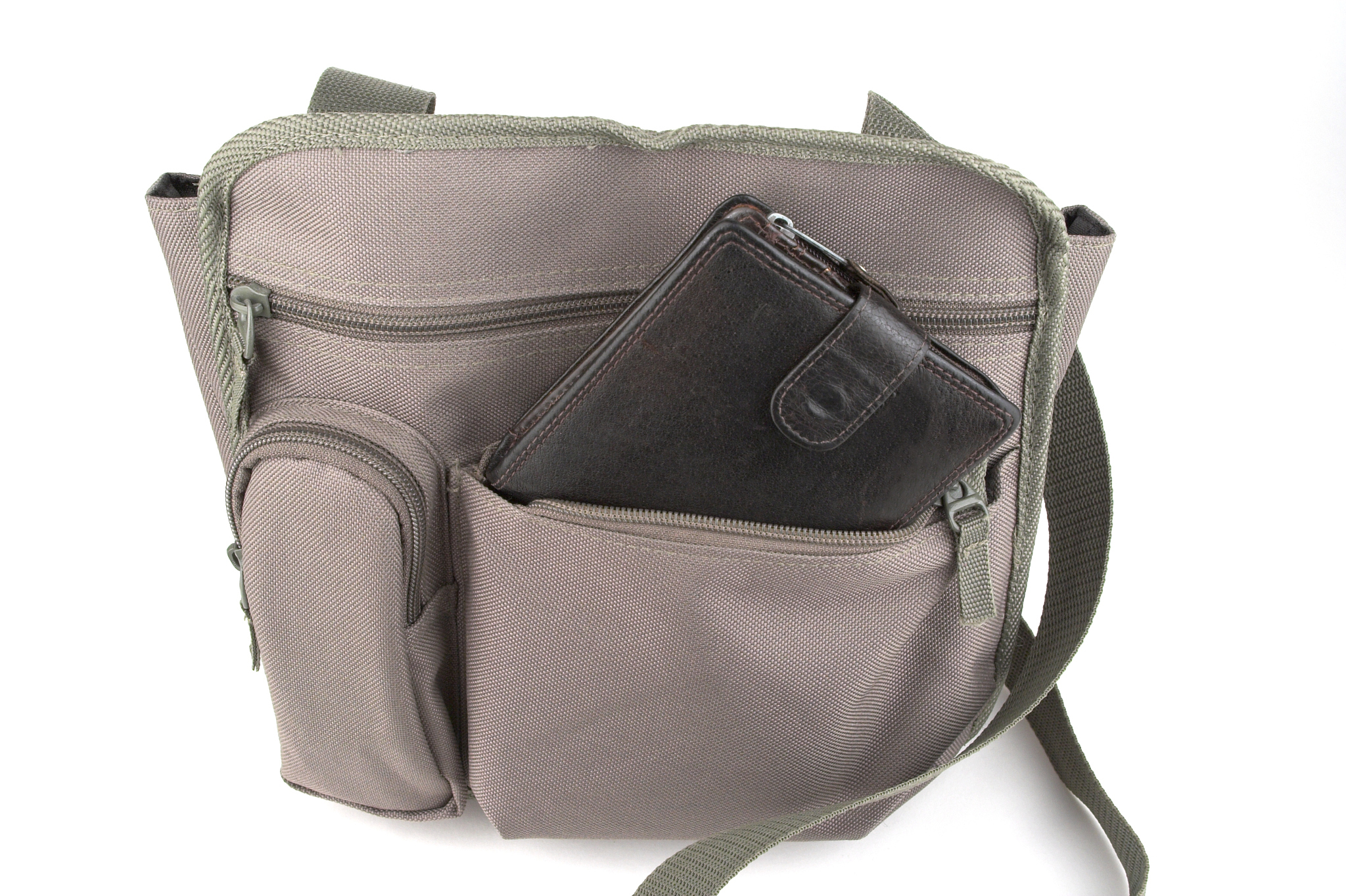 shoulder bag with open pocket and wallet