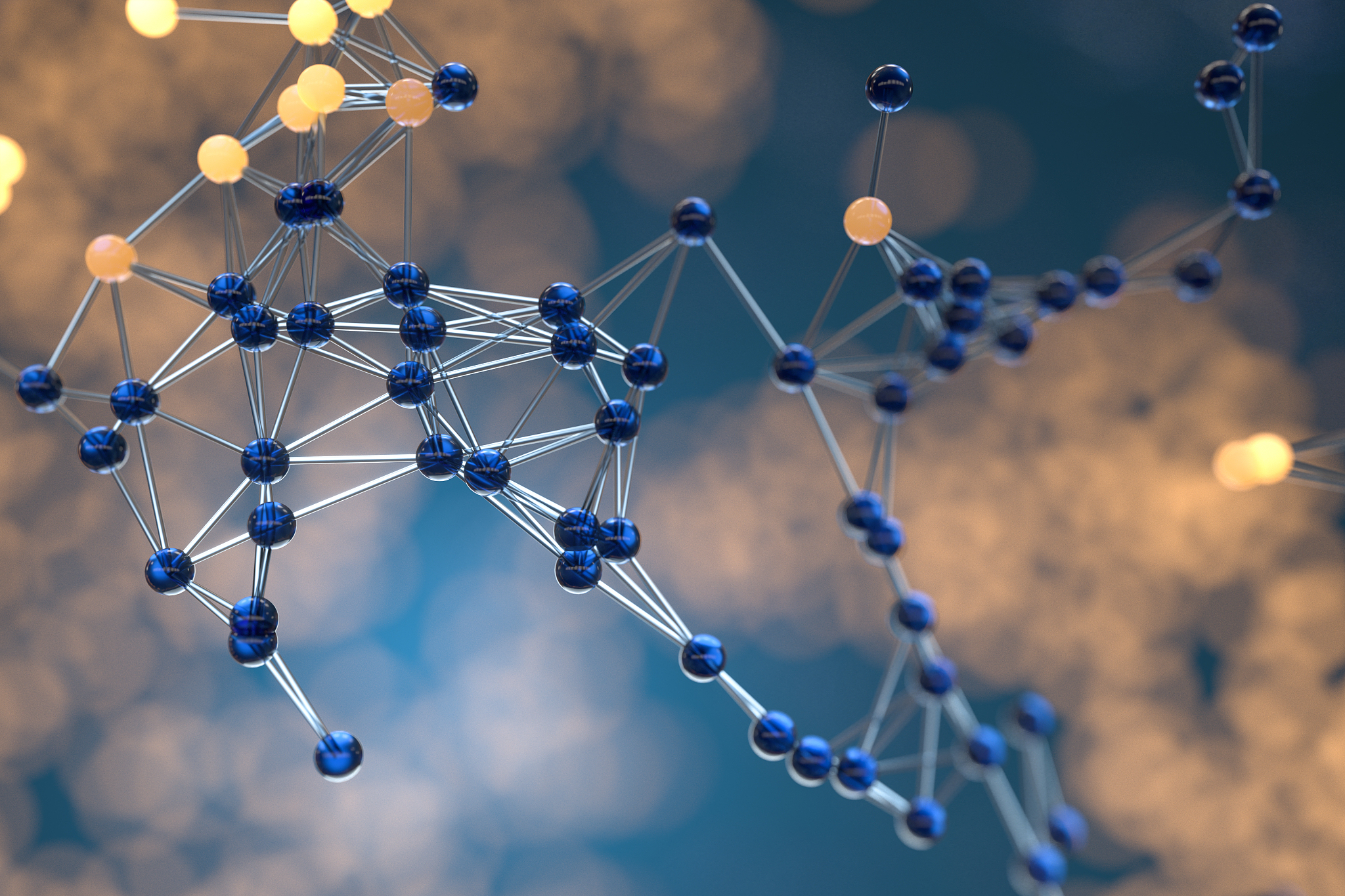 blue biology grid with connect constrains, 3d rendering.