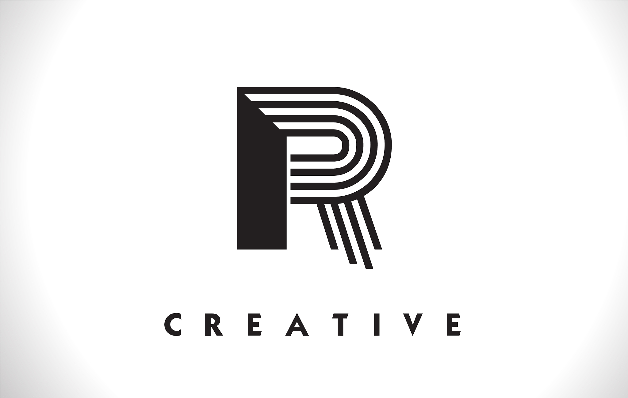r logo letter with black lines design line letter