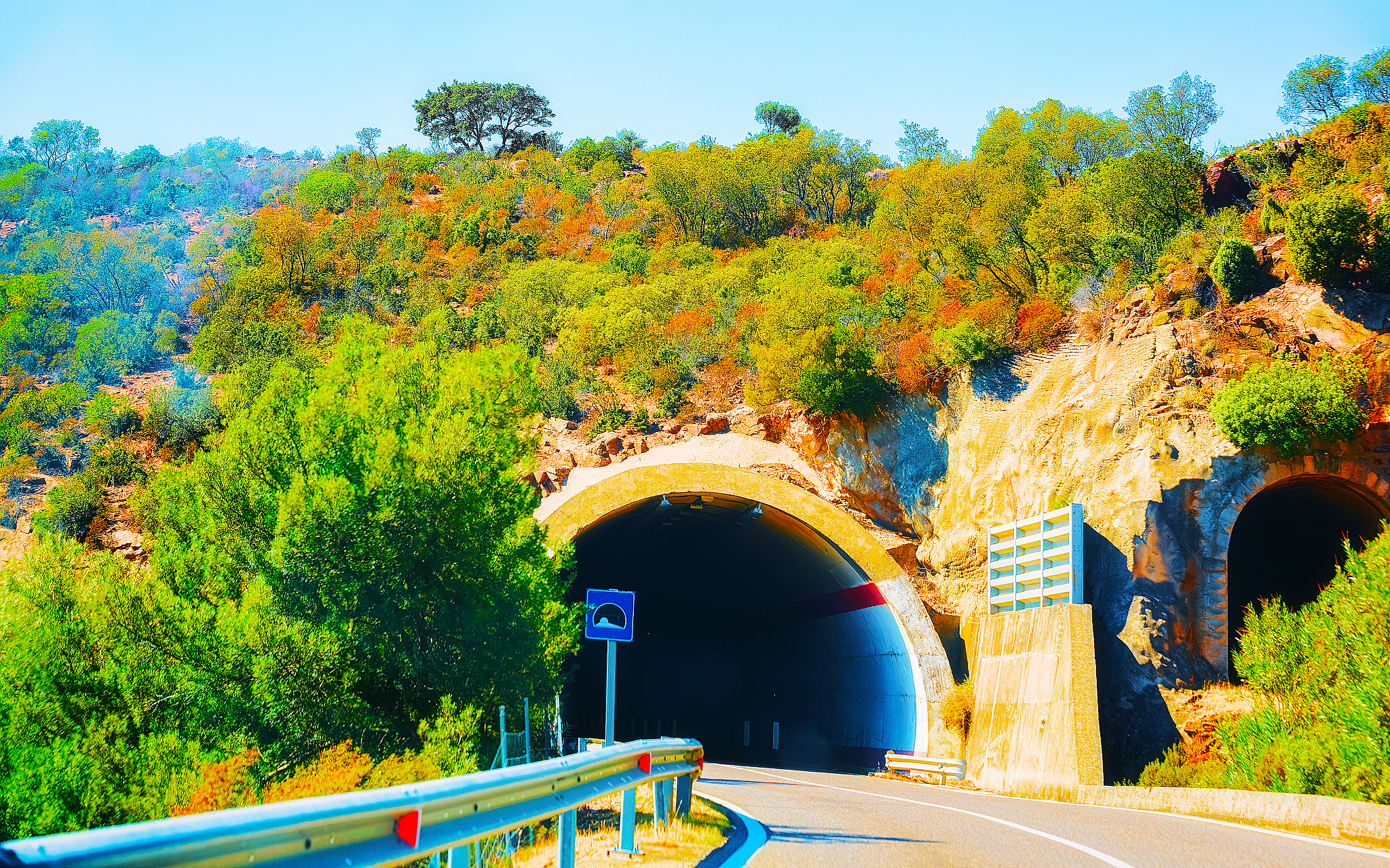 car on road with underpass in carbonia iglesias sardinia