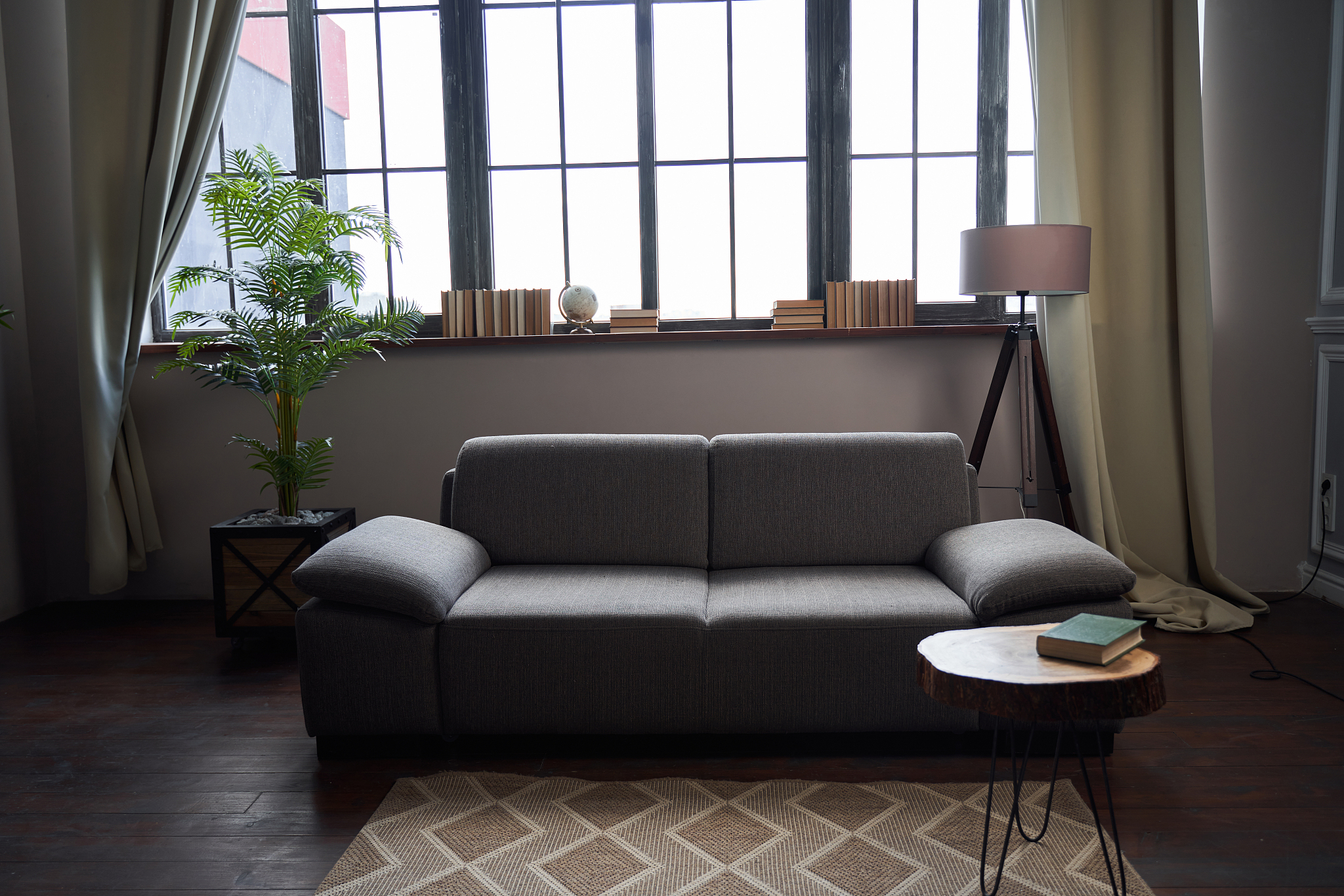 comfortable interior of the living room with laconic design