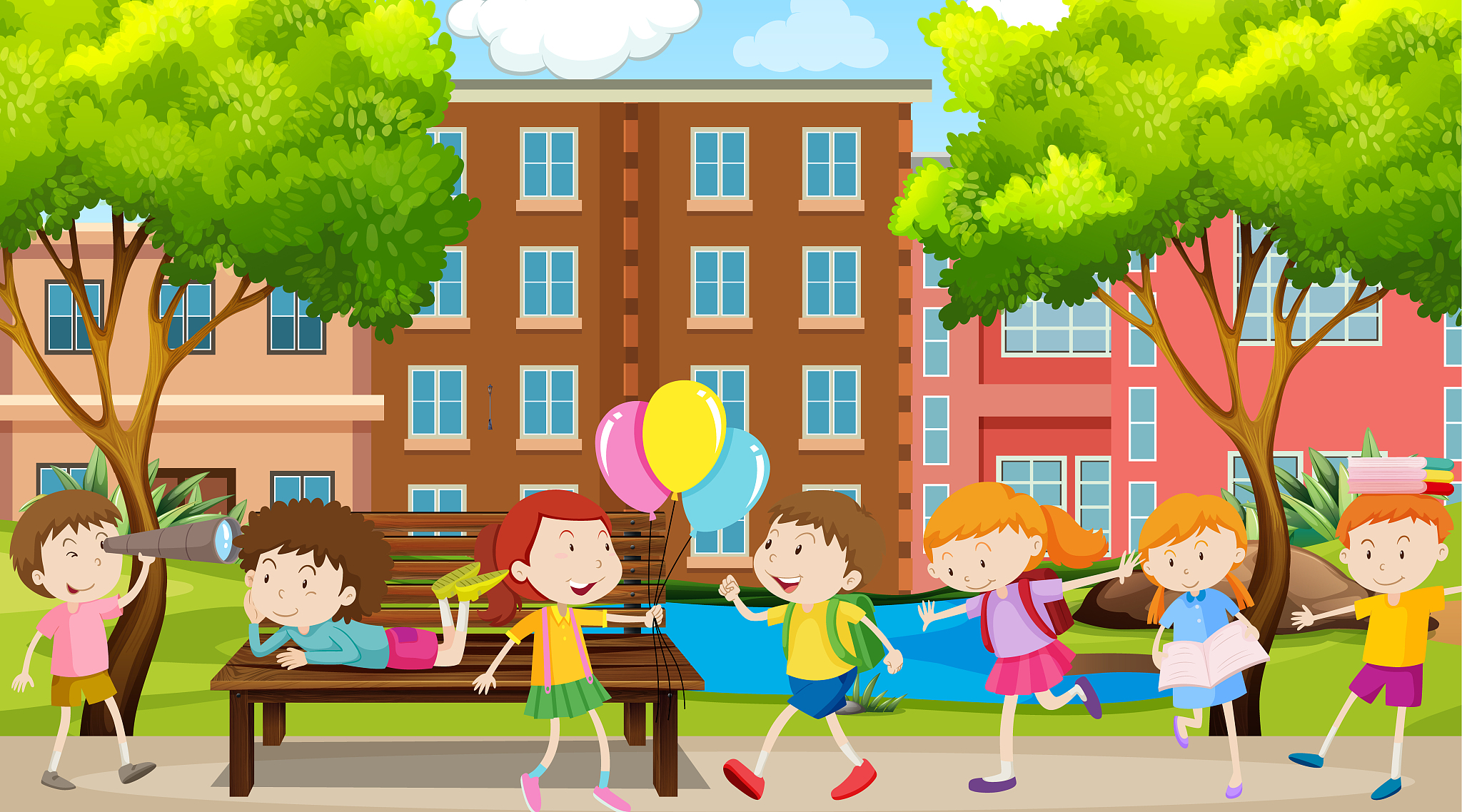 active kids playing in outdoor scene