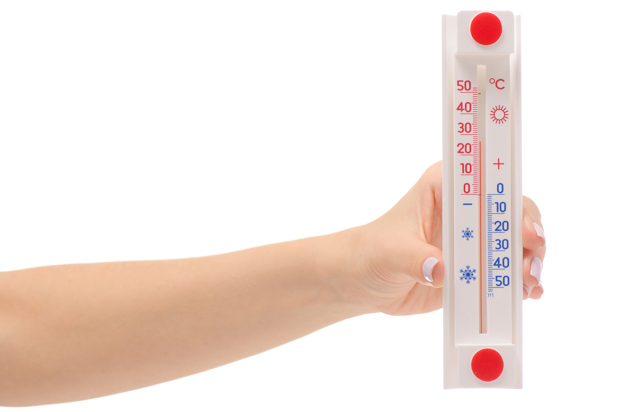 female hand room thermometer