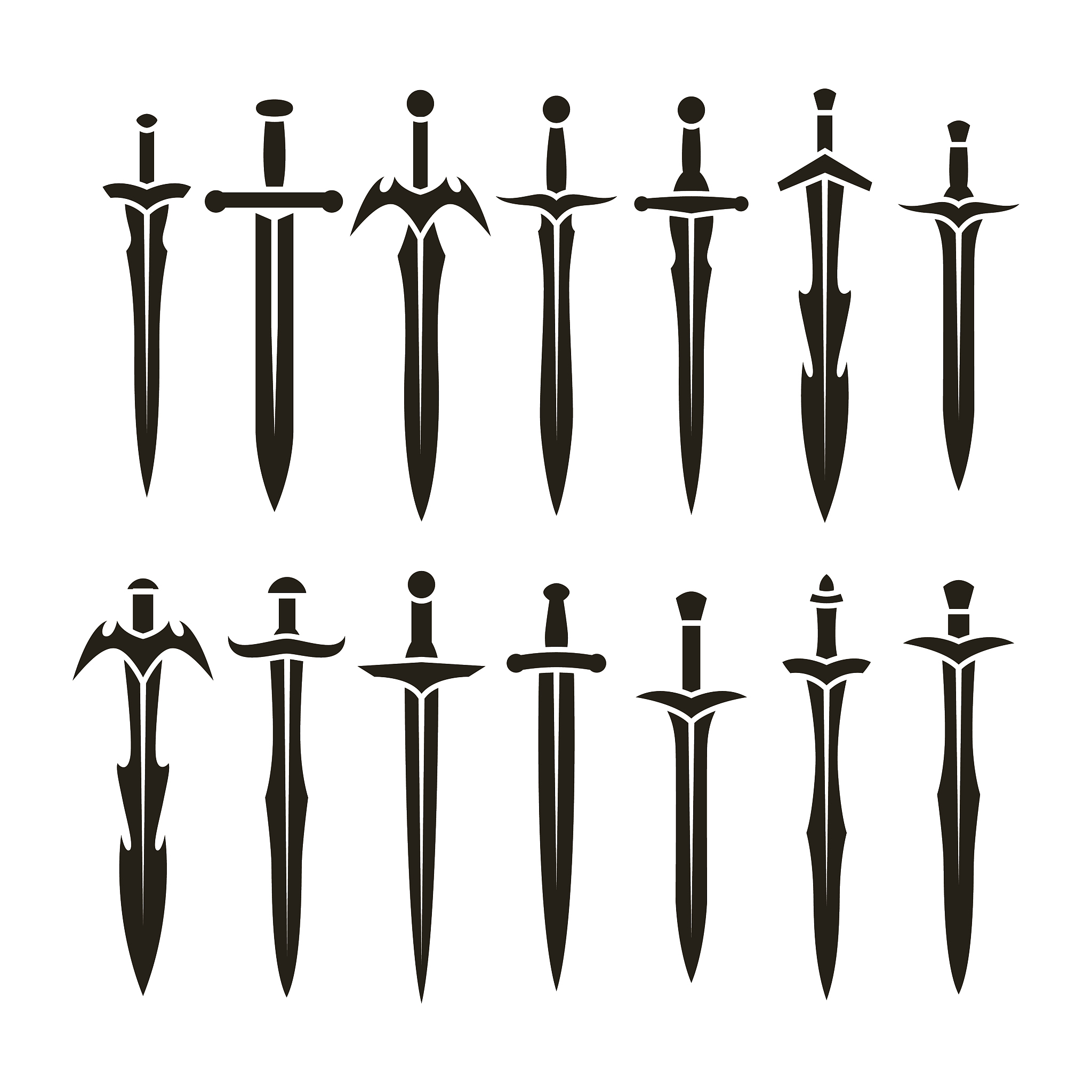 black silhouettes of swords