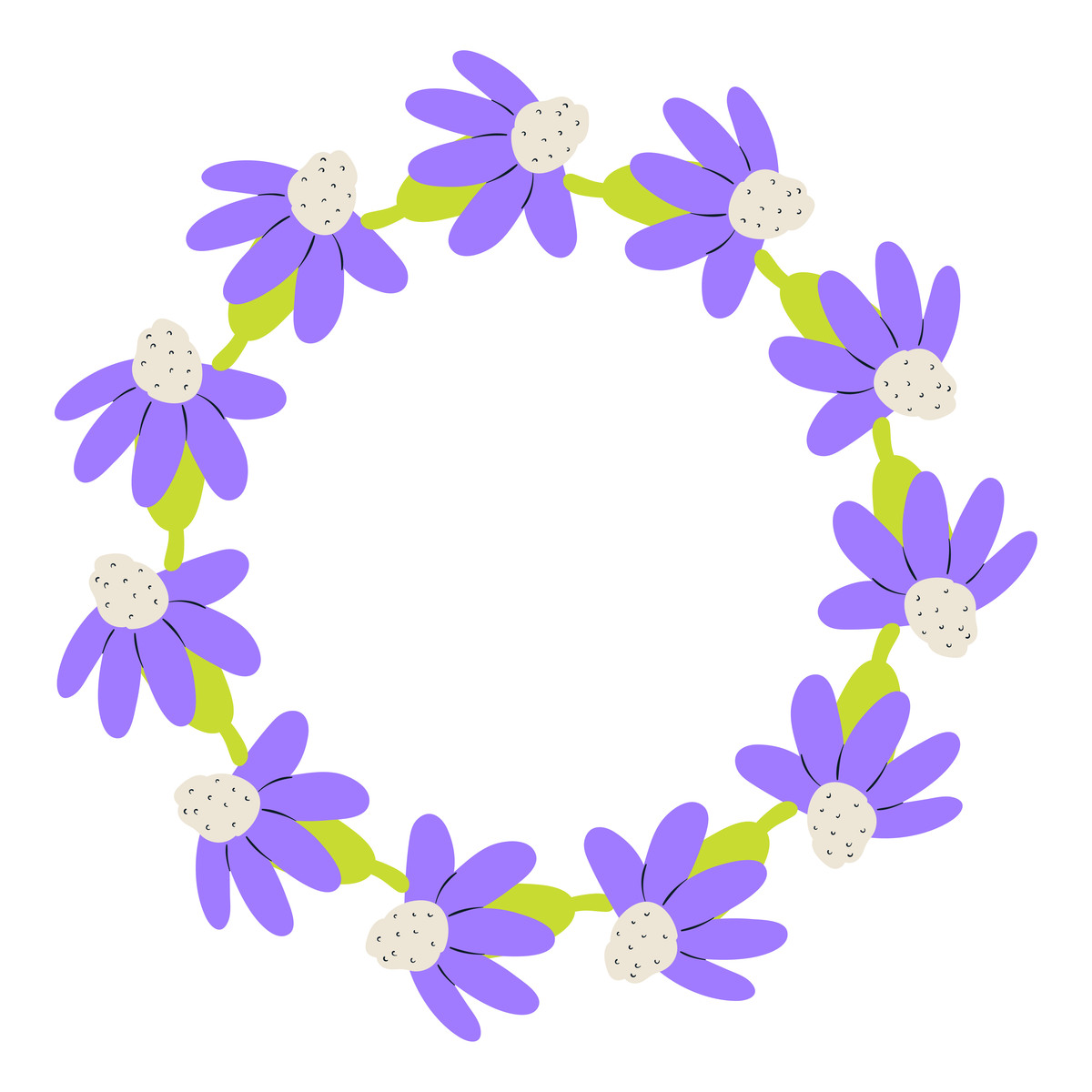 手绘春季花卉圆形边框.涂鸦花卉春季元素