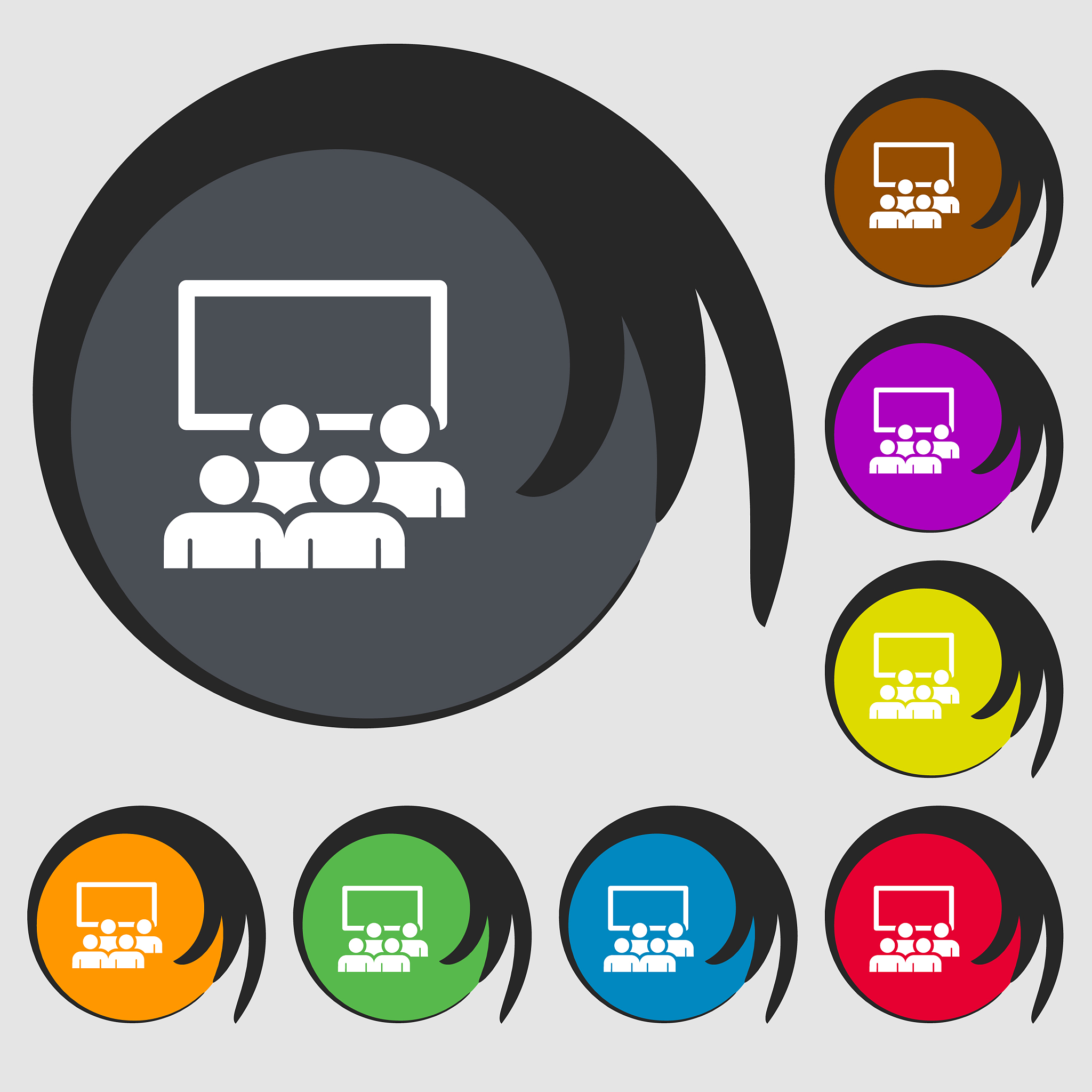 colorful icons and signs in the form of a button