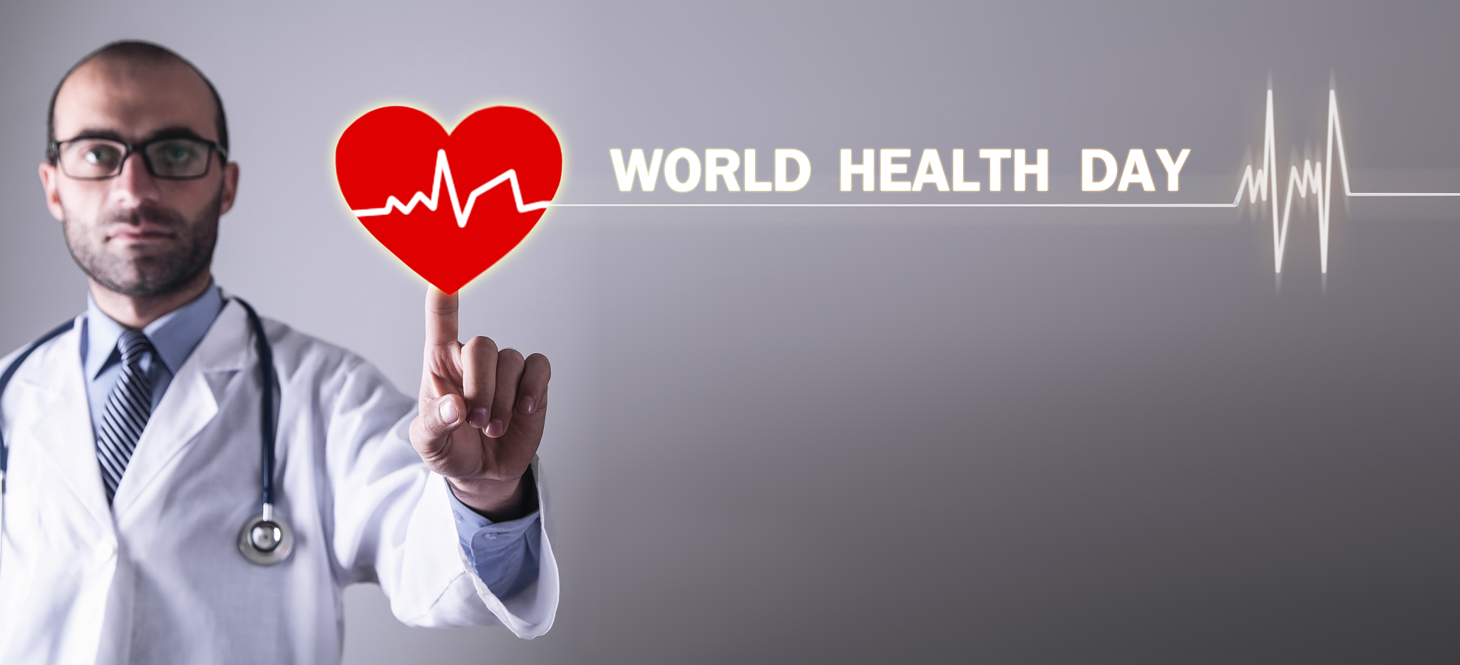 doctor touching in heart. world health day