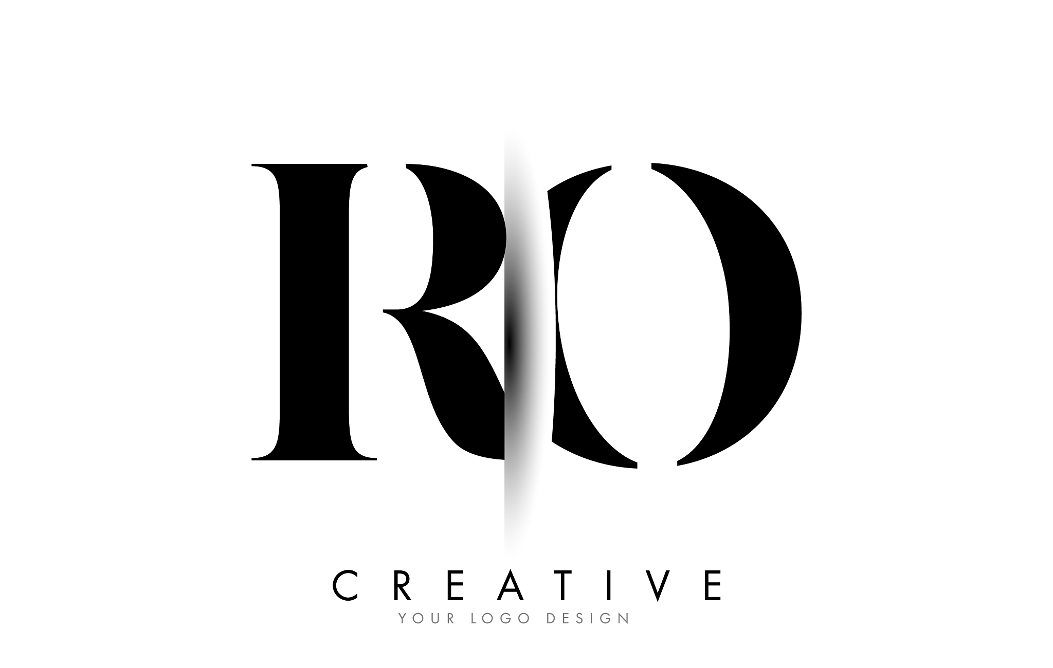 ro r o letter logo with creative shadow cut design