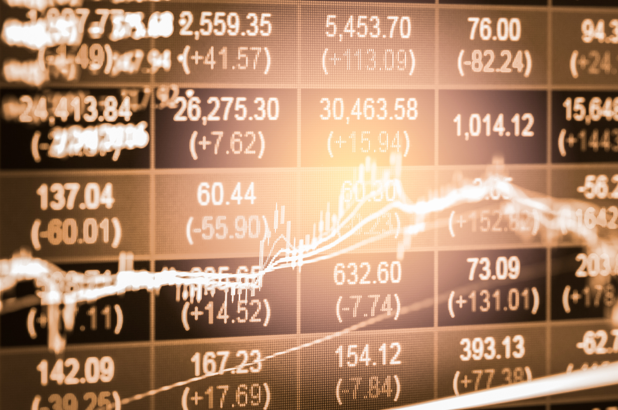 index graph of stock market financial indicator analysis on led.