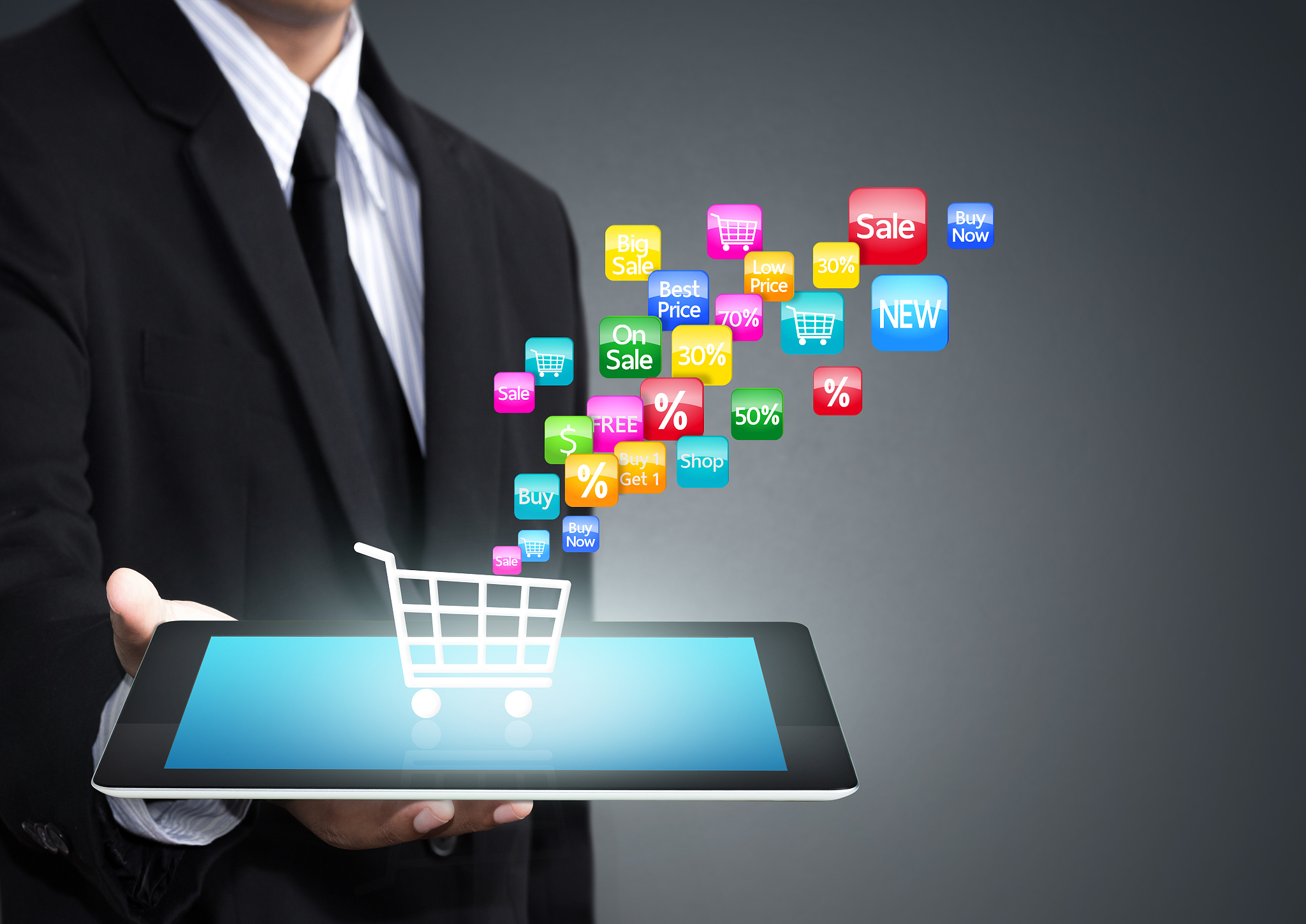 colorful application icon and the shopping cart