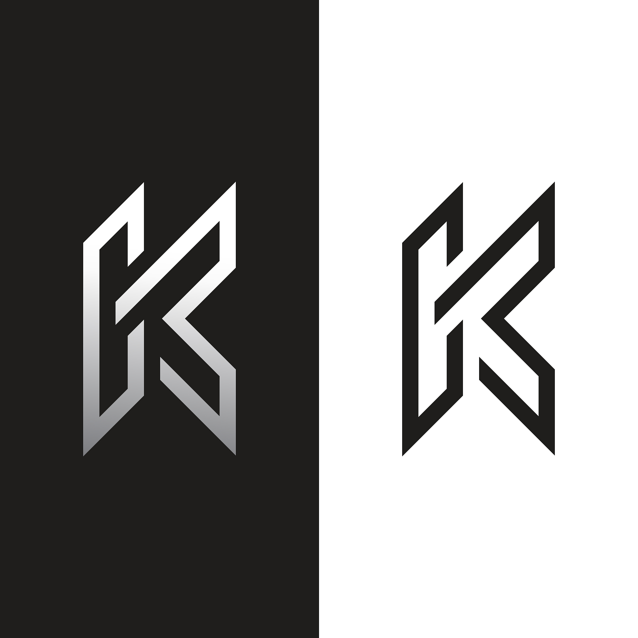 silver k letter logotype design