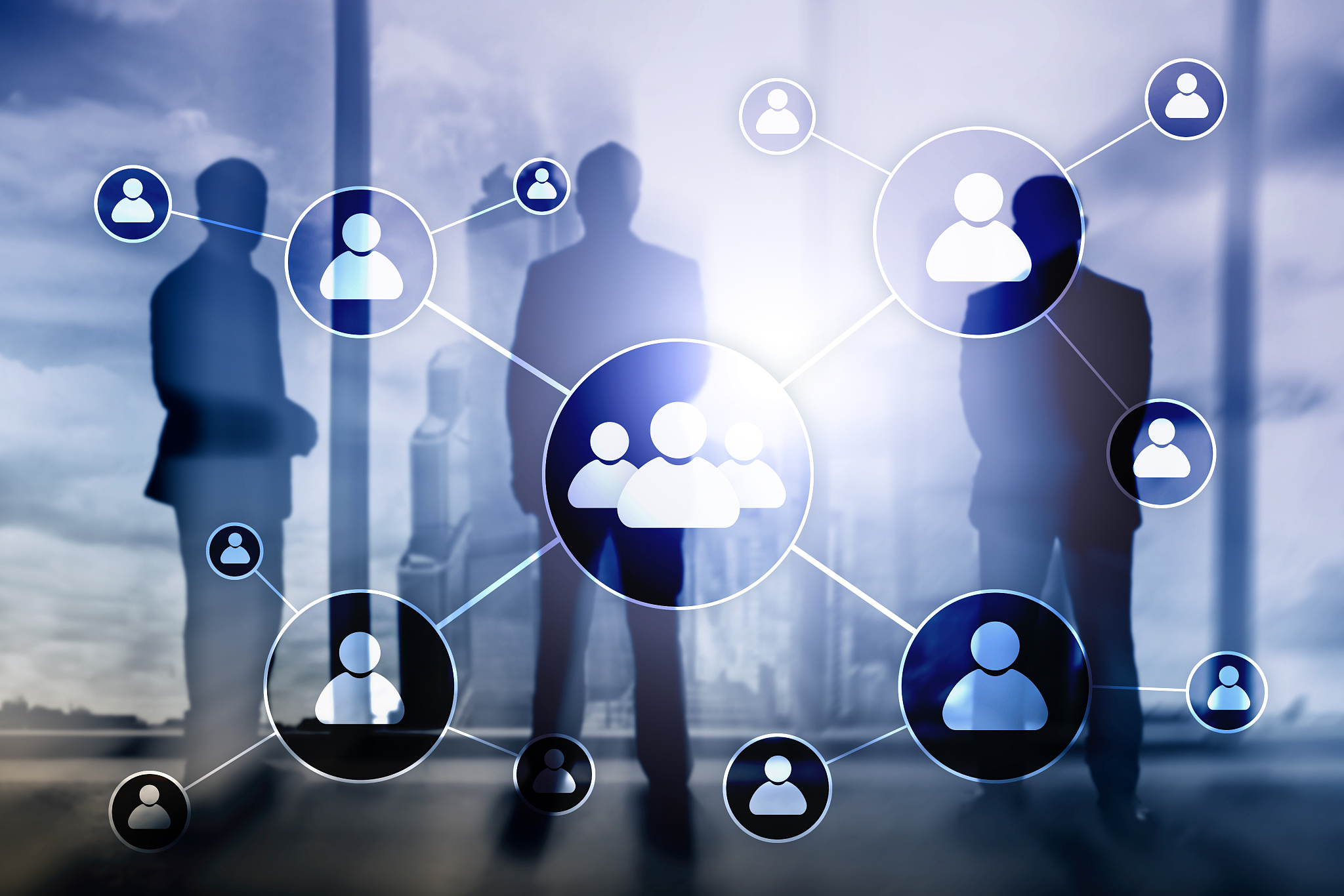 hr - human resources management concept on blurred business cent