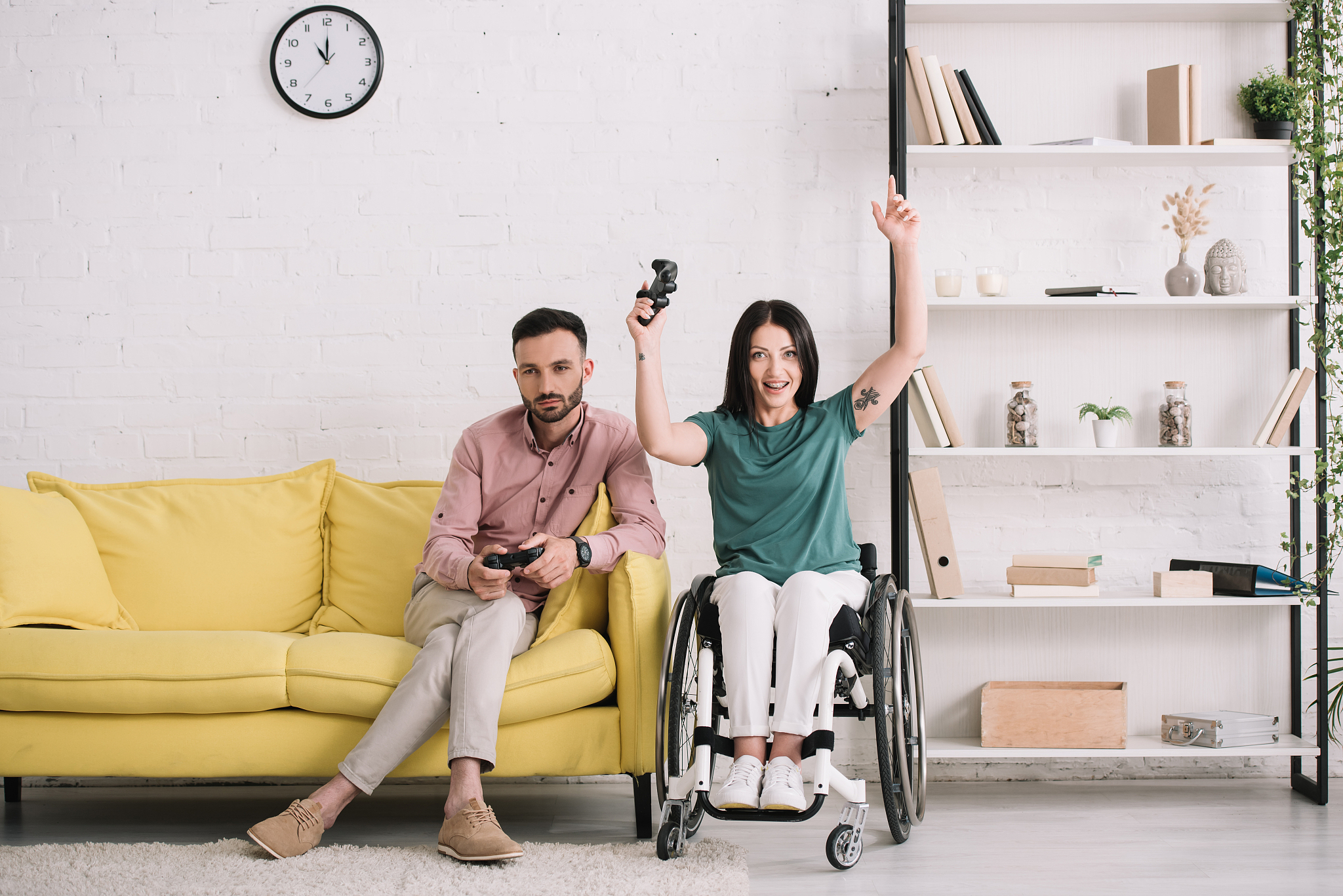 kyiv, ukraine - july 10, 2019: excited disabled woman showing ye