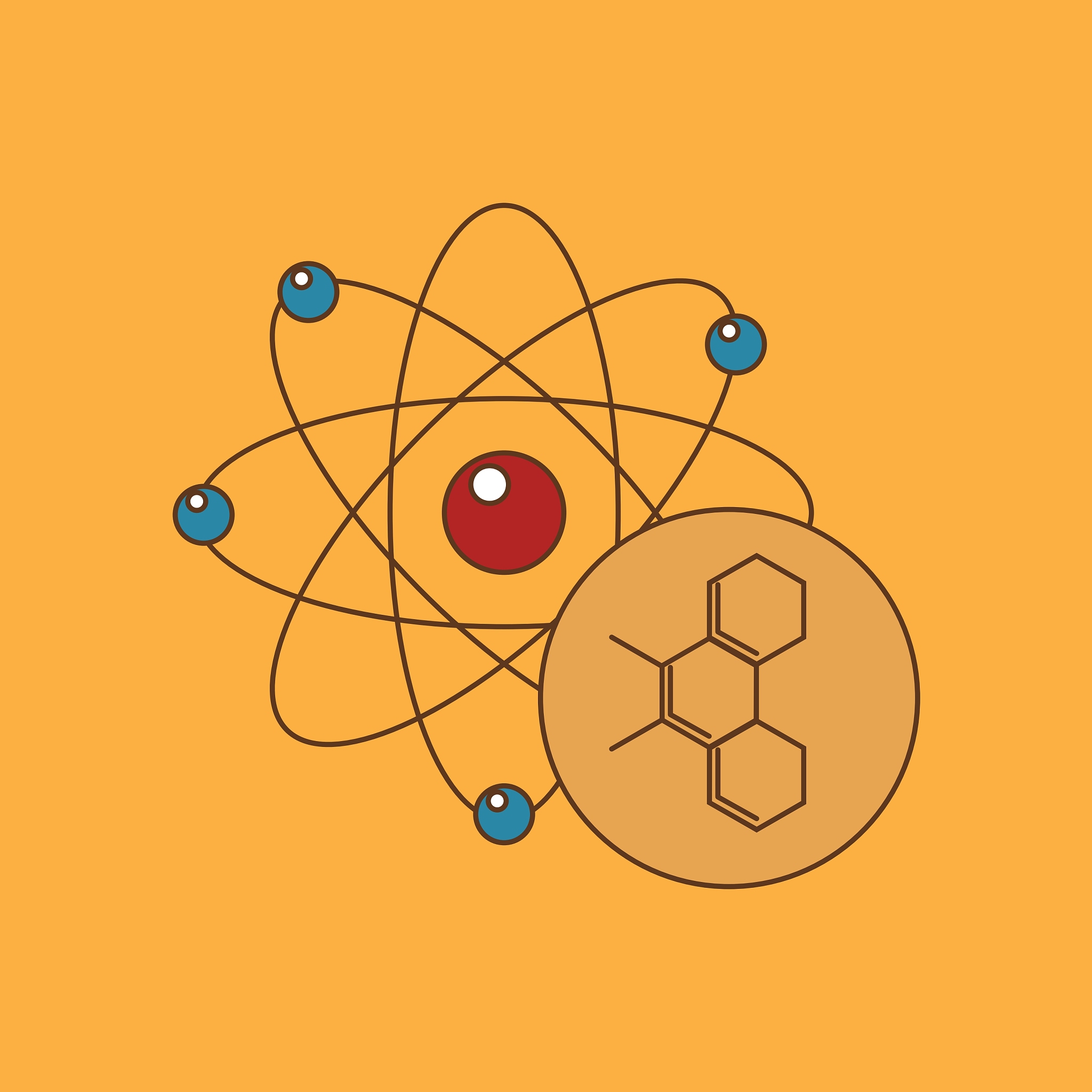 colorful atom icon over white background