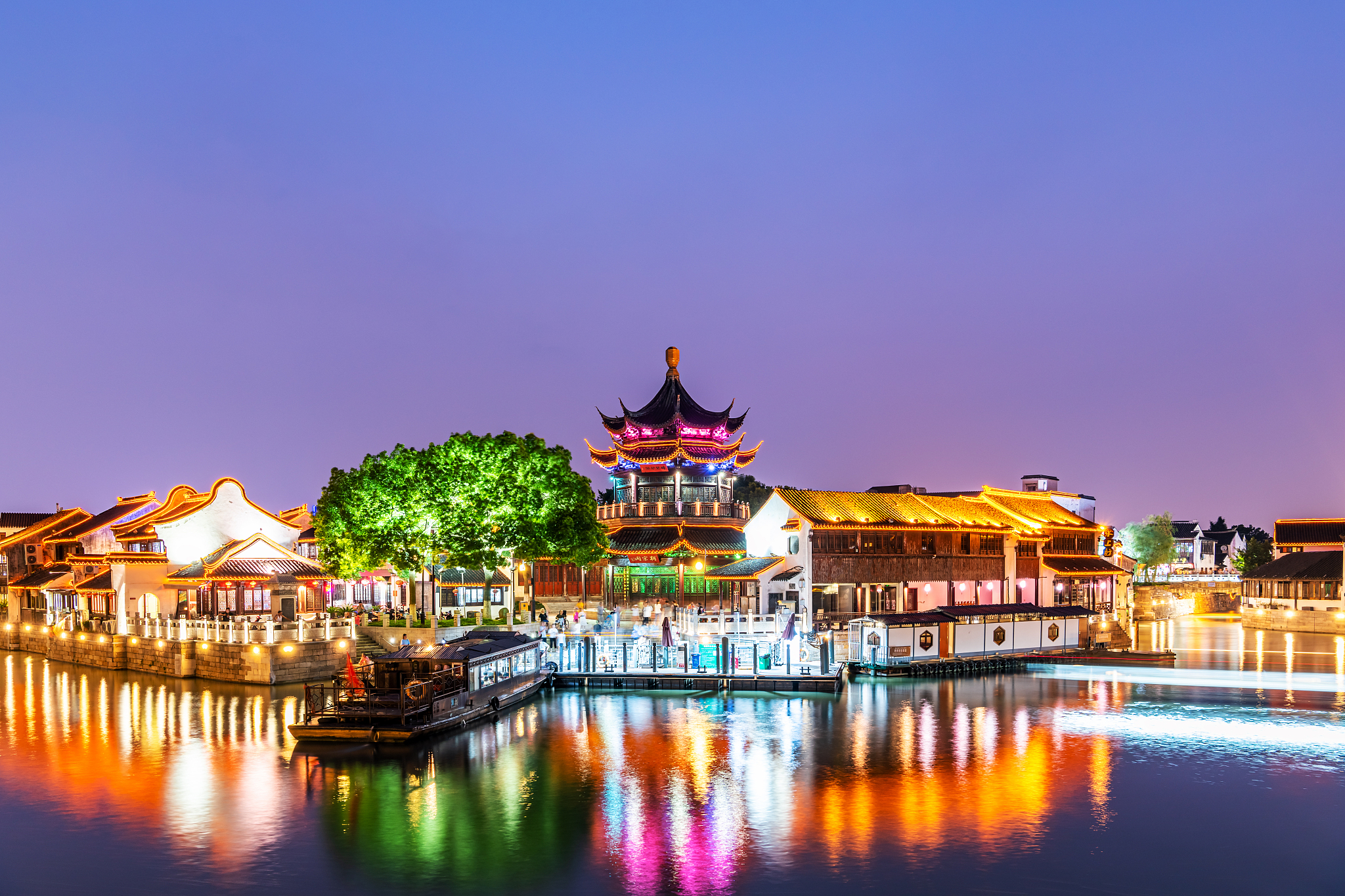 shantang street at night, suzhou, china