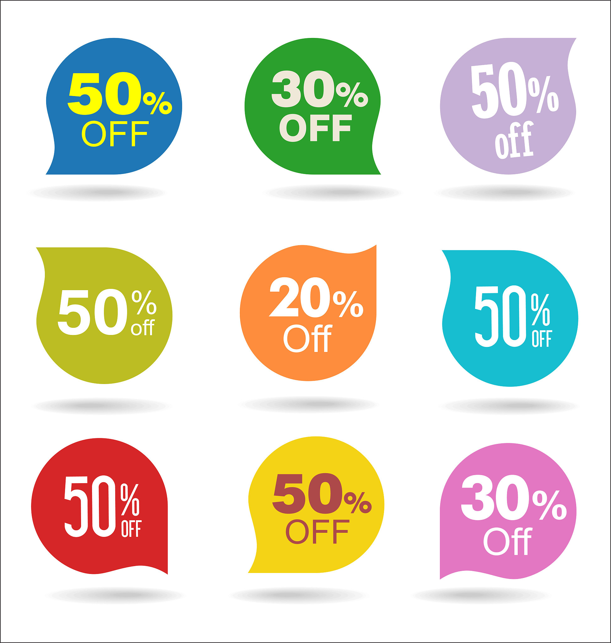 collection of colorful sale stickers and tags