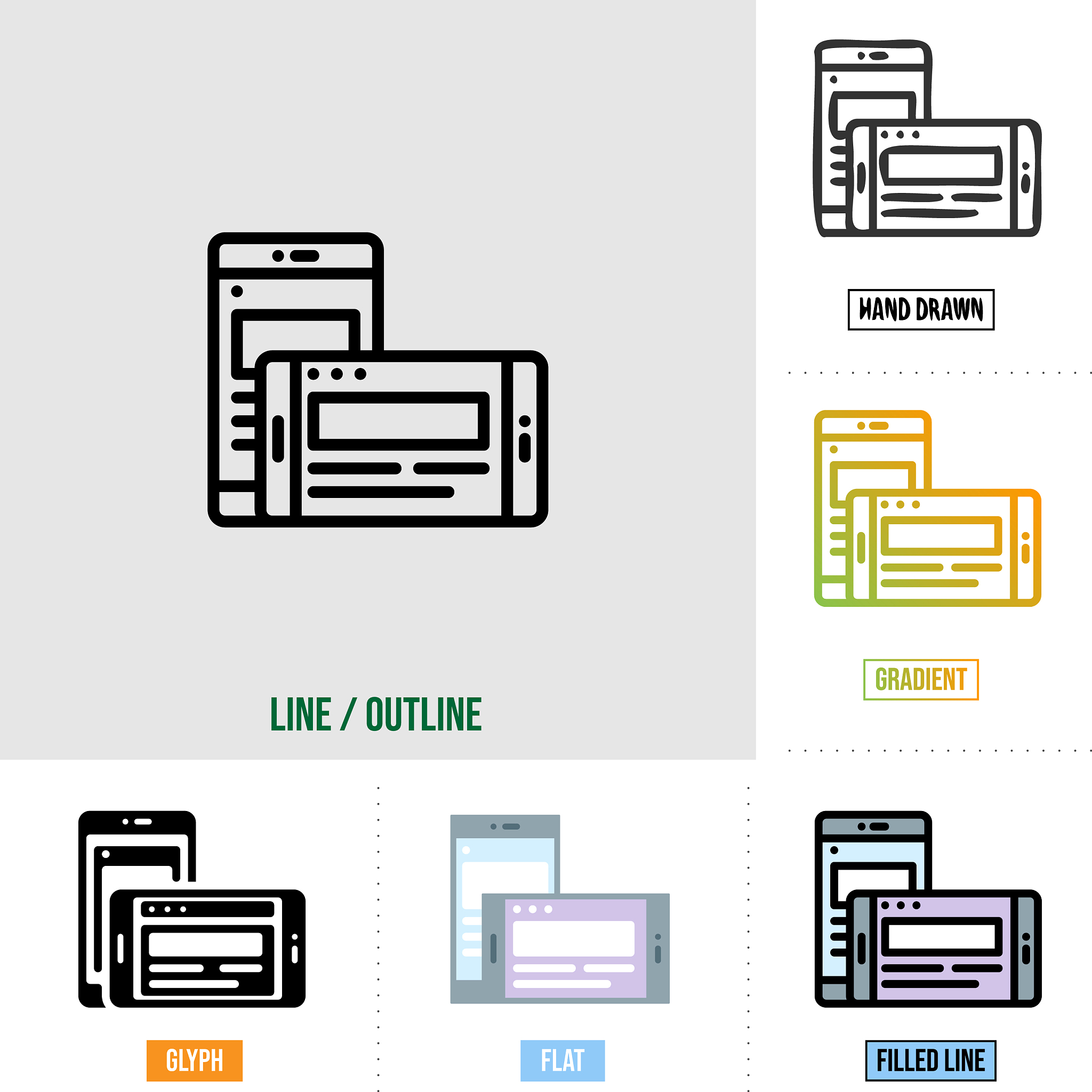 mobile responsive icon in six different styles