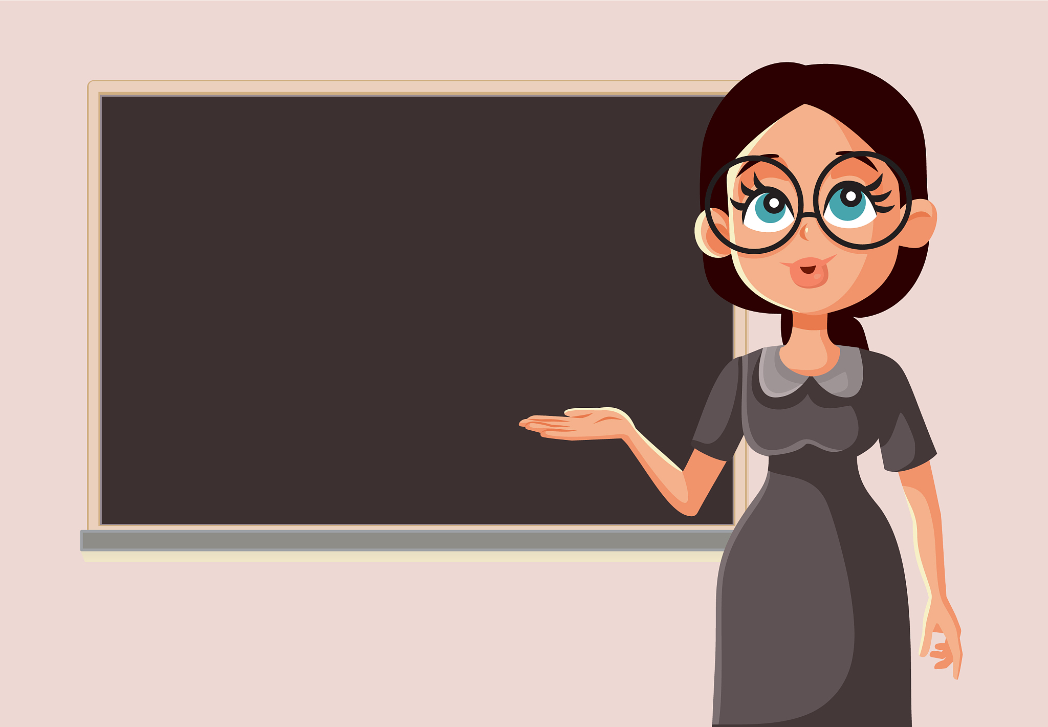 female teacher in front a blackboard cha