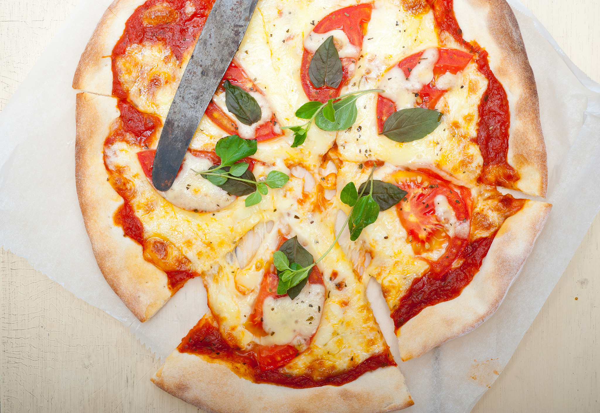 high angle view of pizza