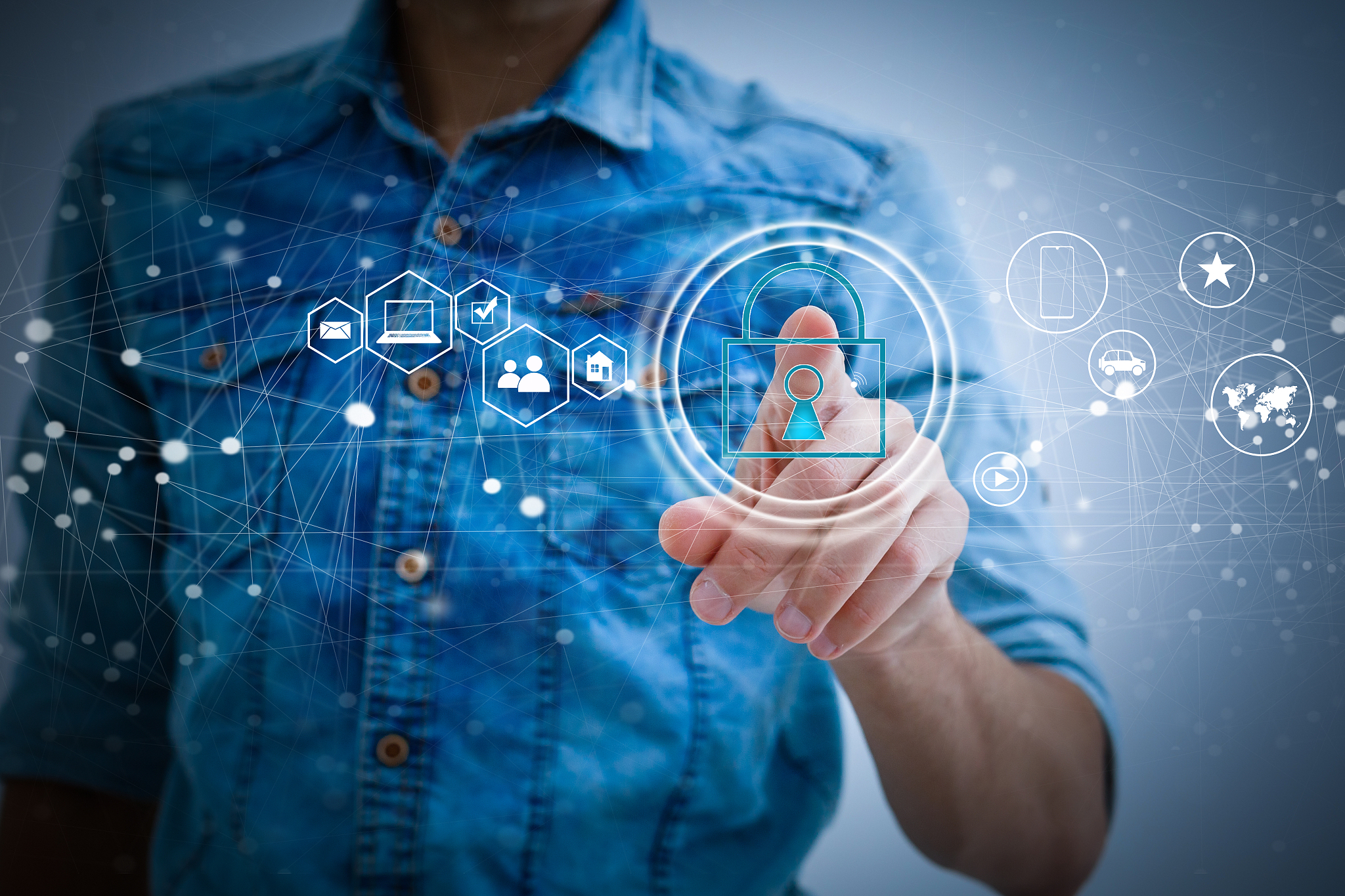 security and insurance data industry 4 concept. worker touched s