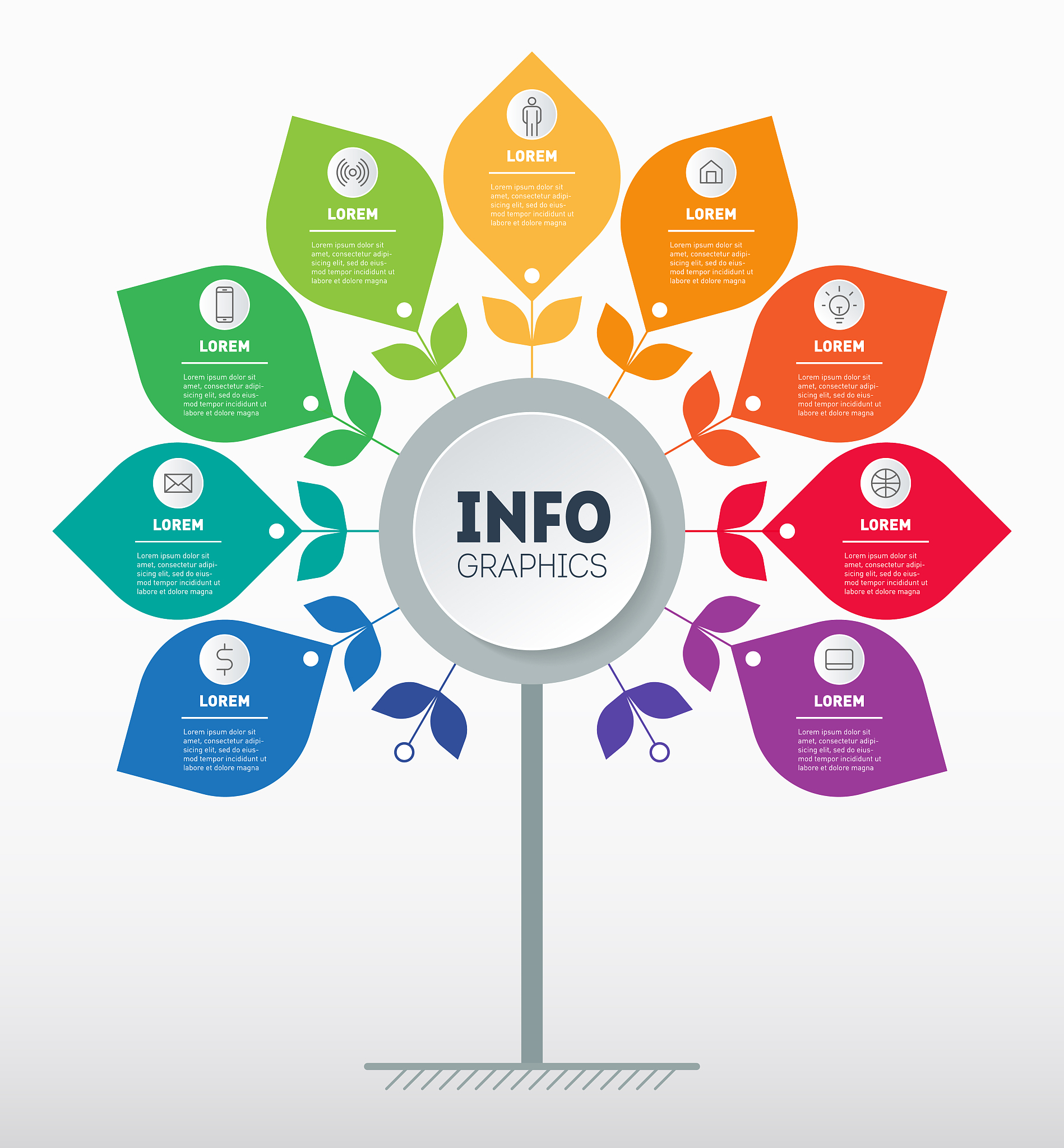 business presentation concept with 9 parts and icons. infographi