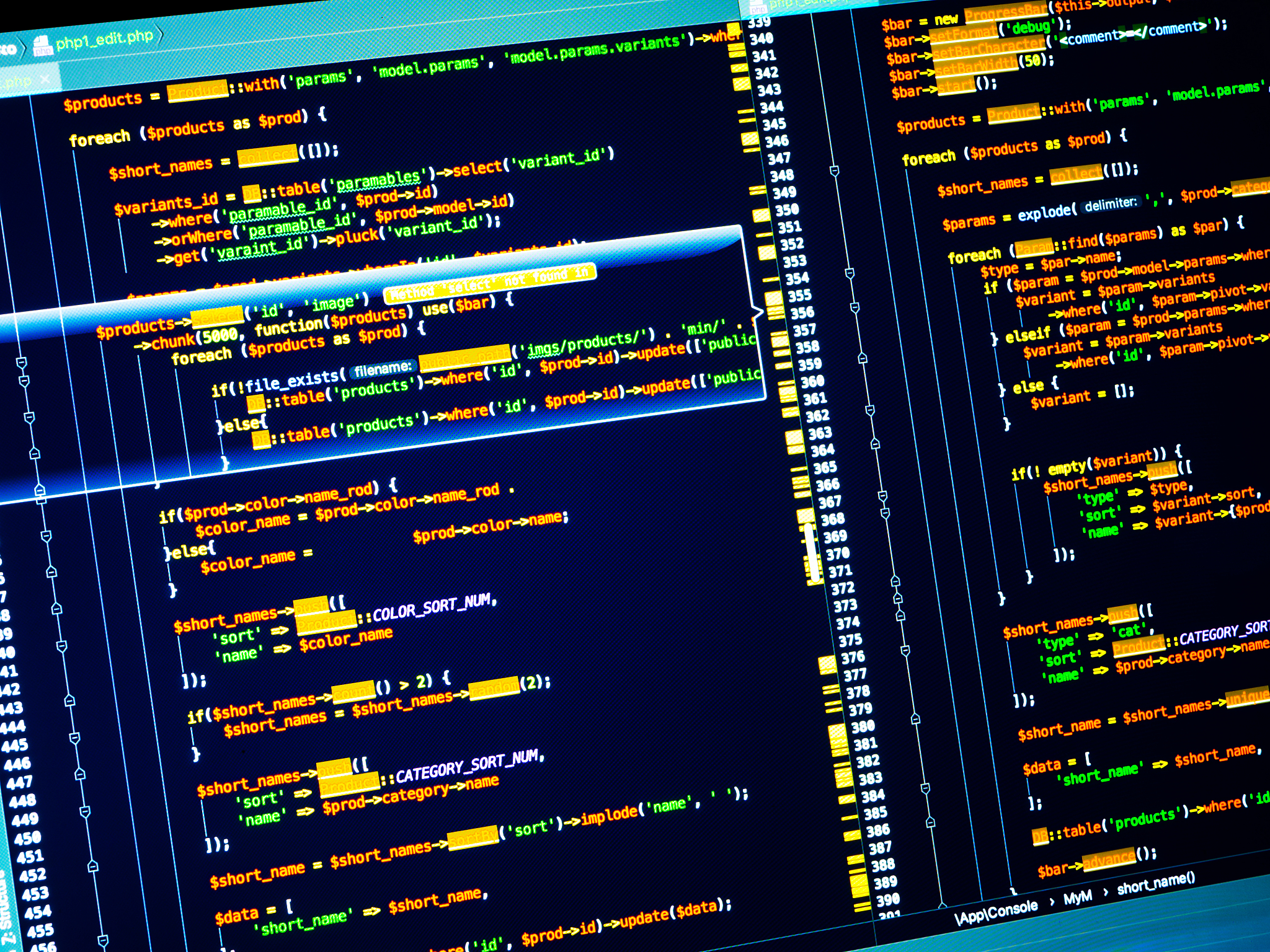 web developing of the site using php language. colorful php code