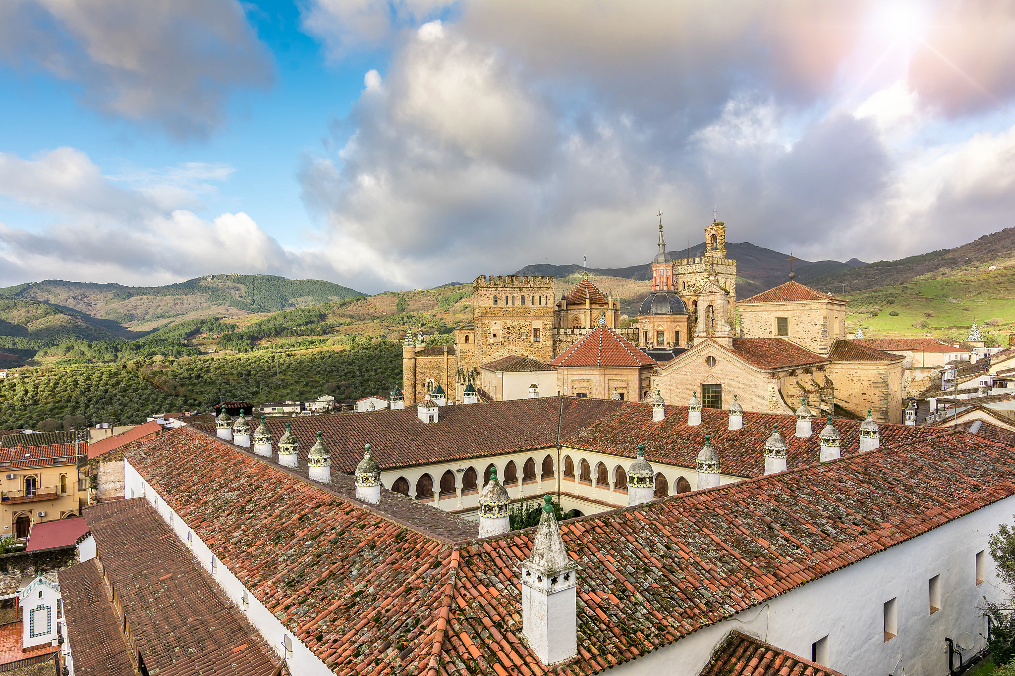 panoramic view of the guadalupe monastery in extremadura (spain)