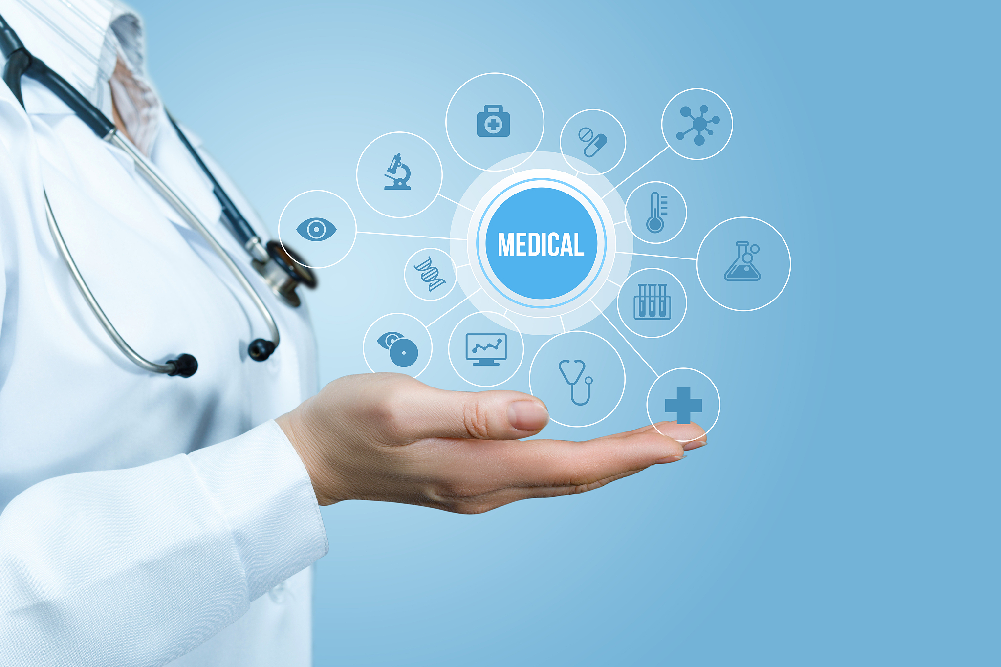 doctor in hand shows innovative medical care .