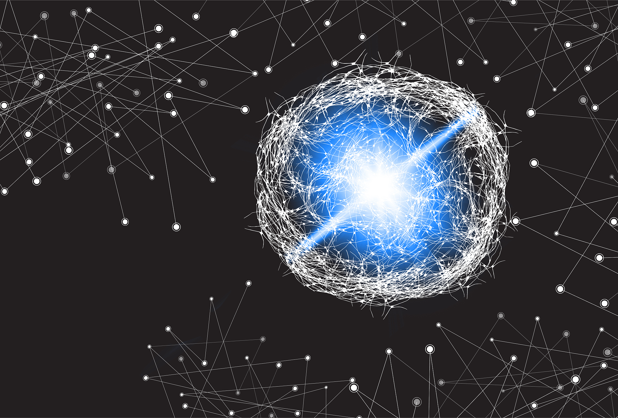 digital composite image of illuminated sphere against gray backg
