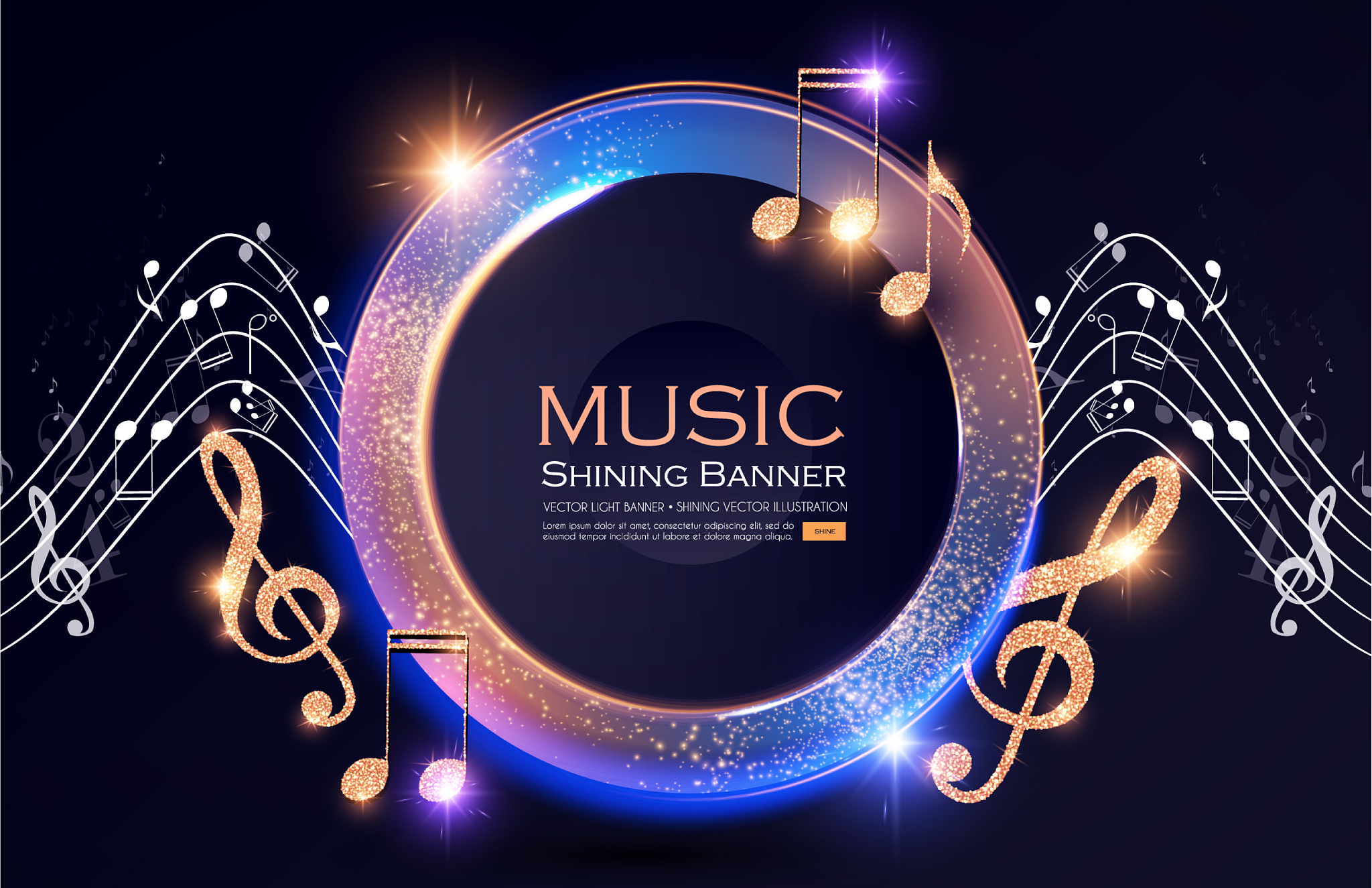 music event shining banner with golden notes and