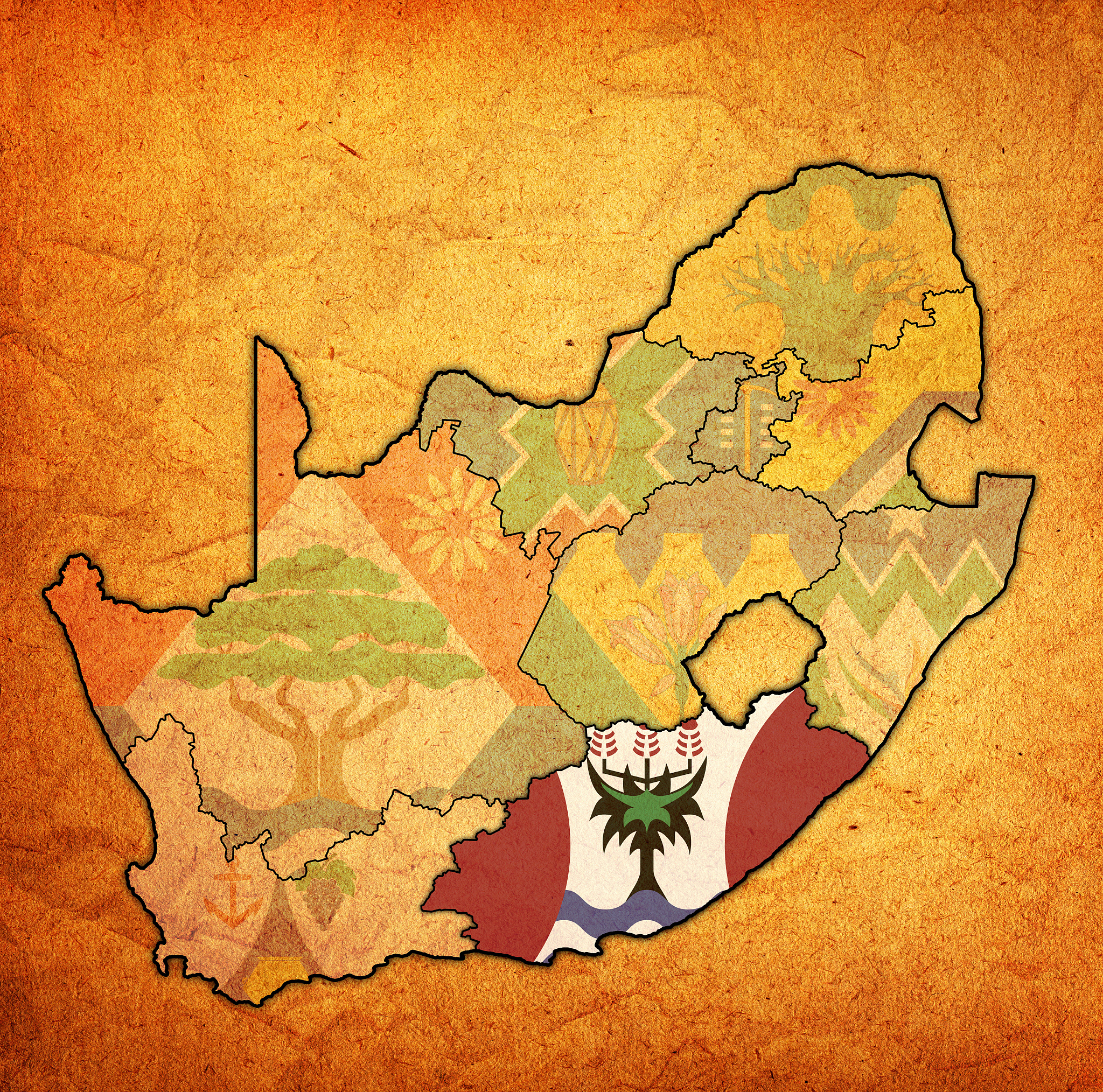 flag of eastern cape region on administration map of south afric