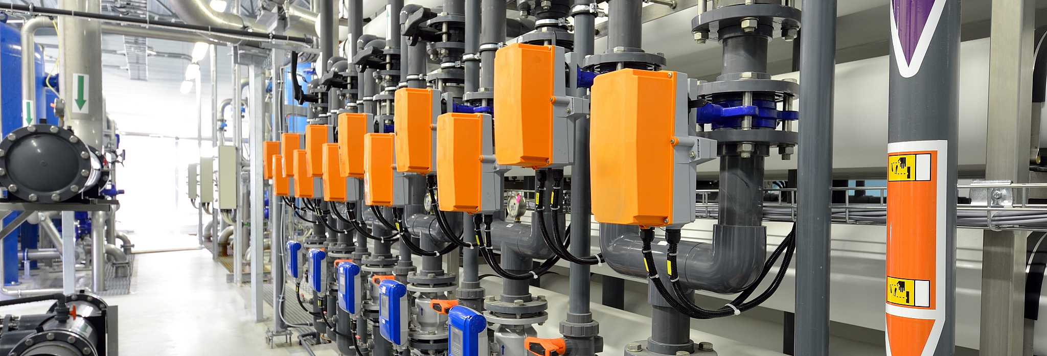 new plastic pipes and colorful equipment in industrial boiler ro