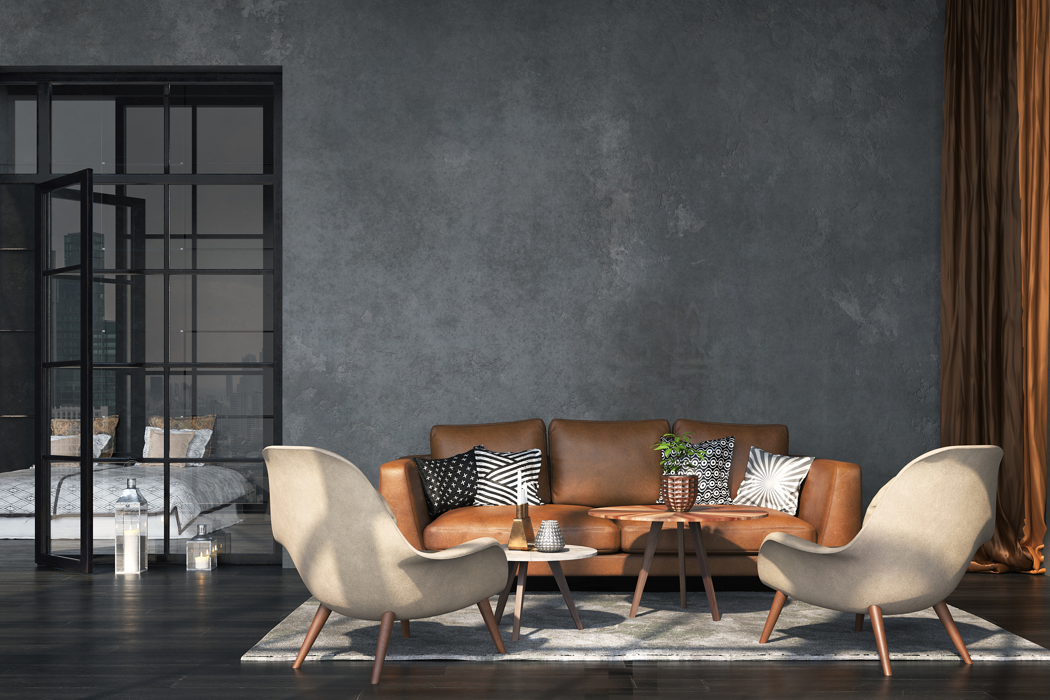 living room interior in loft, industrial style