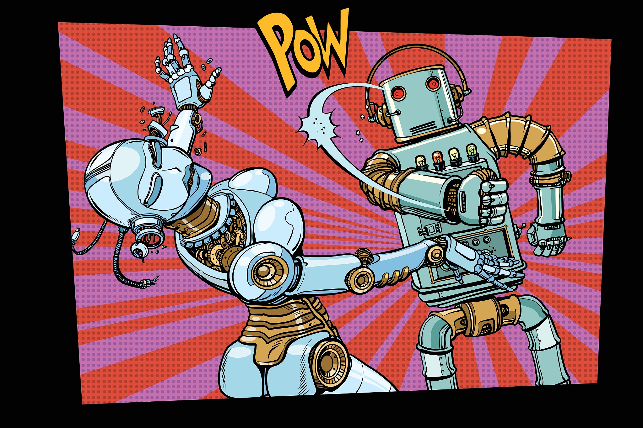 male and female robots fighting domestic violence