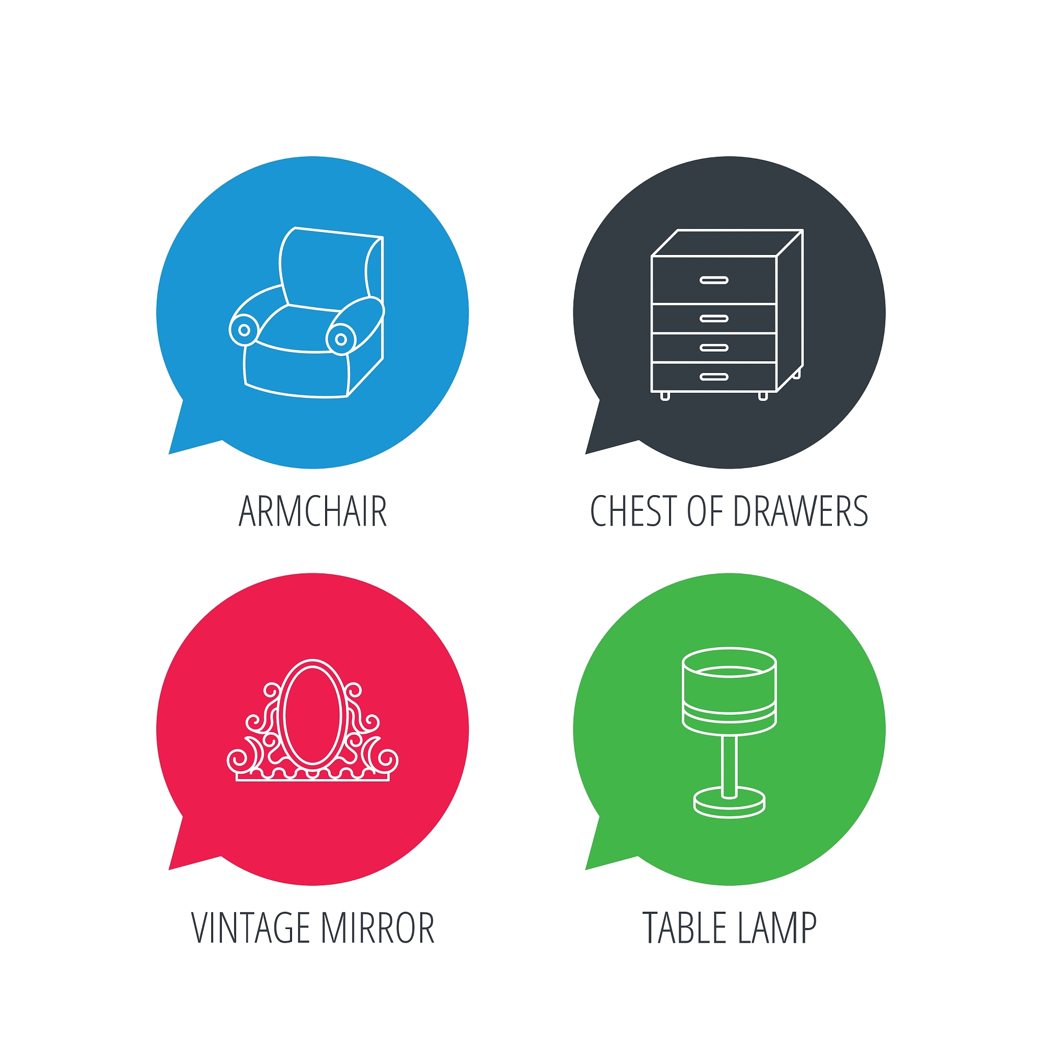 mirror table lamp and armchair icons