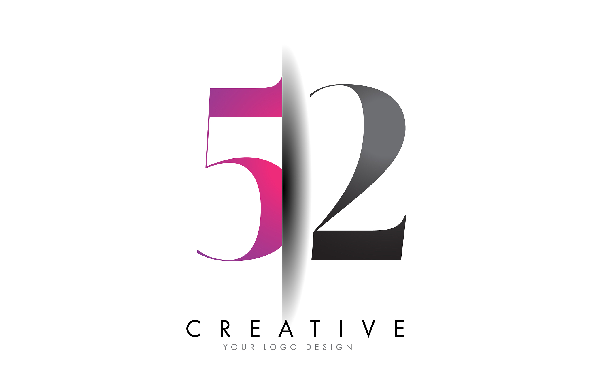 52 5 2 grey and pink number logo with creative