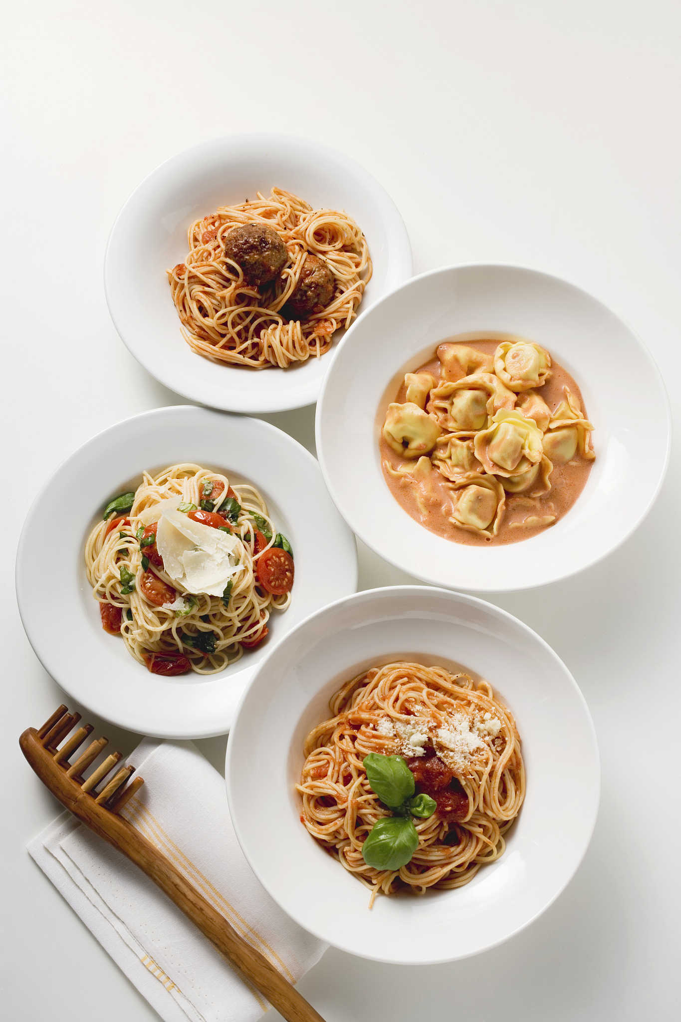 four different pasta dishes
