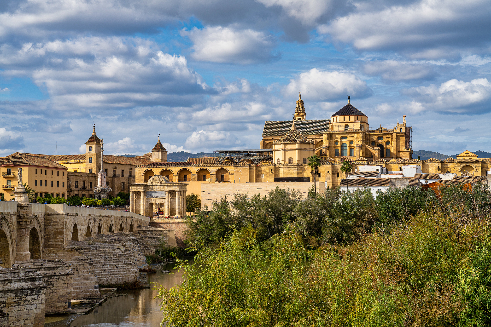 mosque-cathedral and the roman bridge in cordoba, andalusia, spa