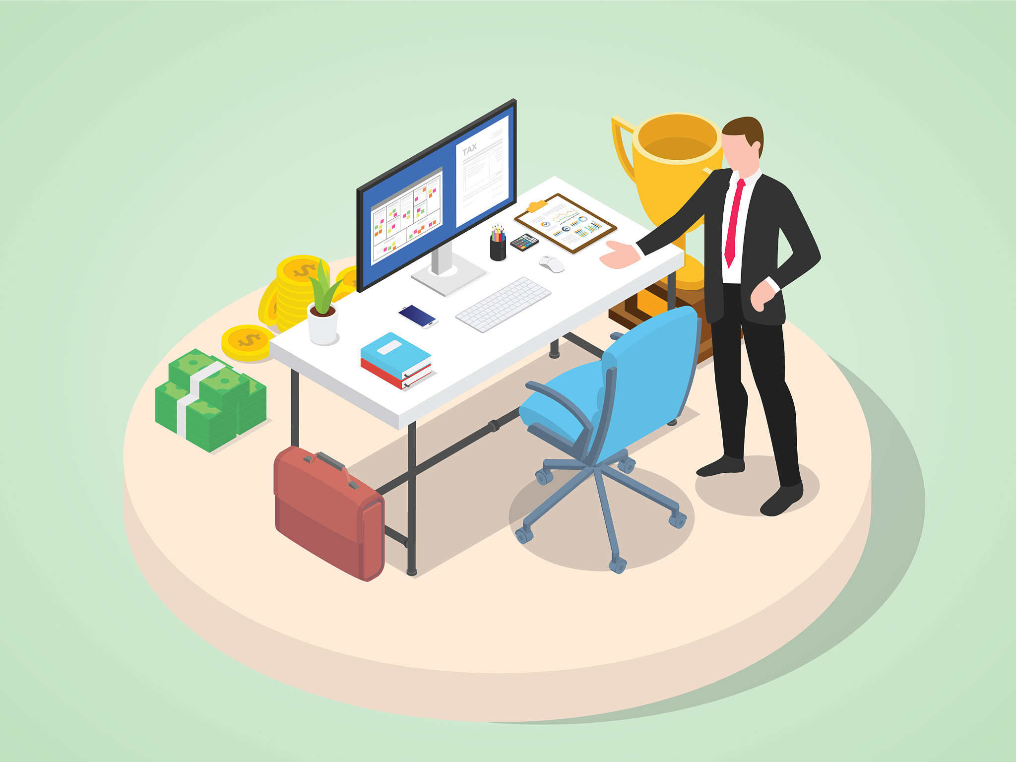 professional businessman characters with work