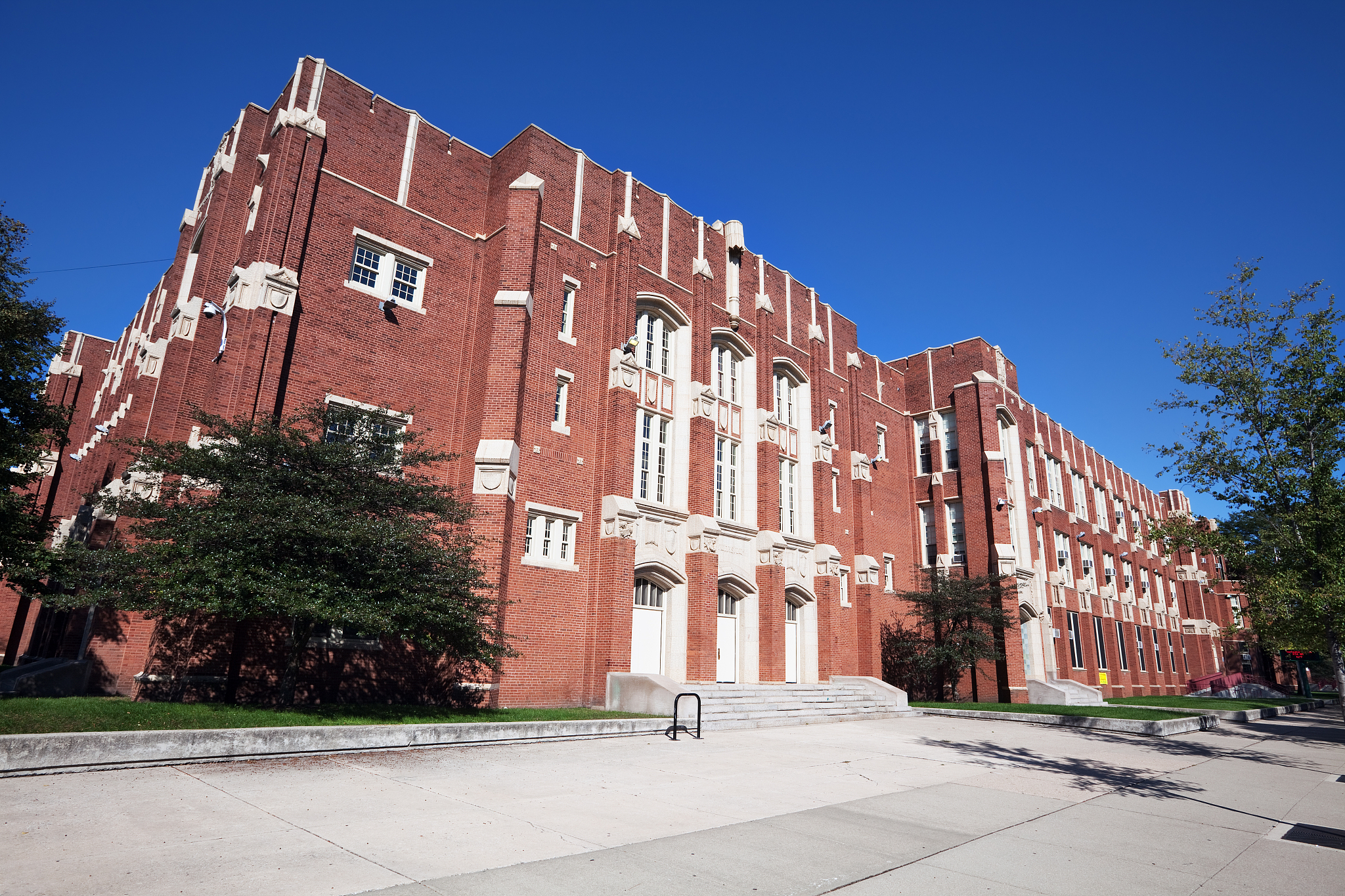 tudor revival high school building in roseland, chicago
