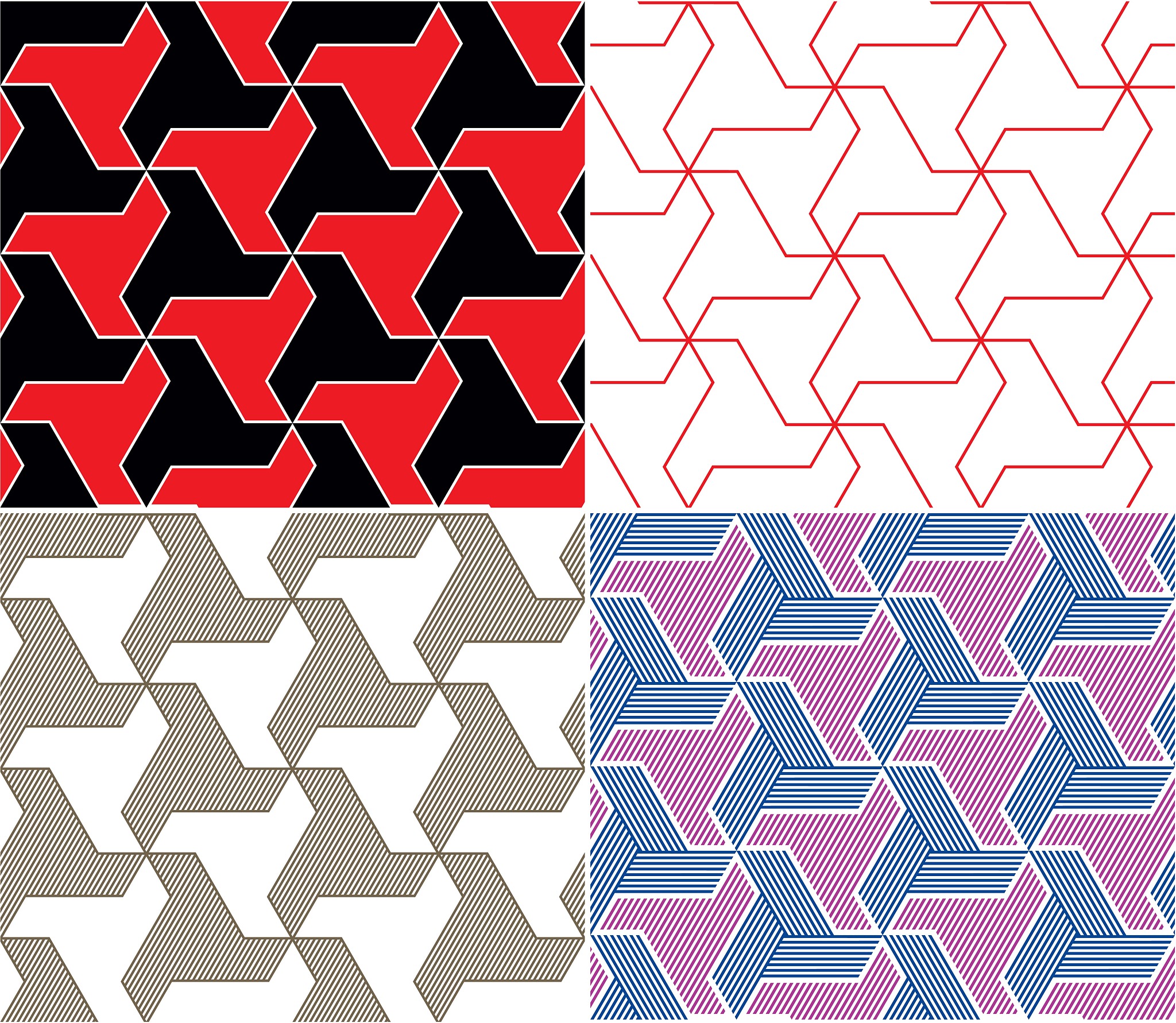 set of four color seamless patterns. triangle elements