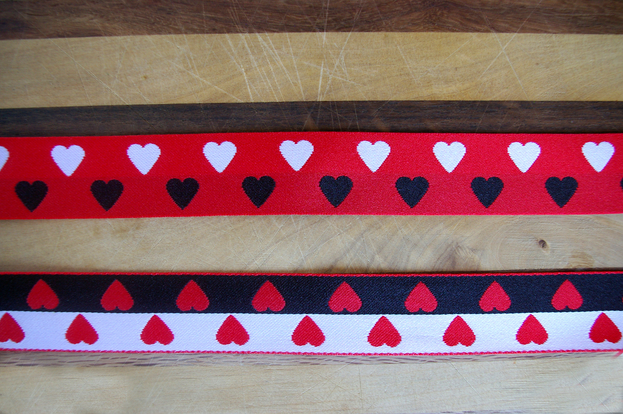 heart printed ribbon on wood background